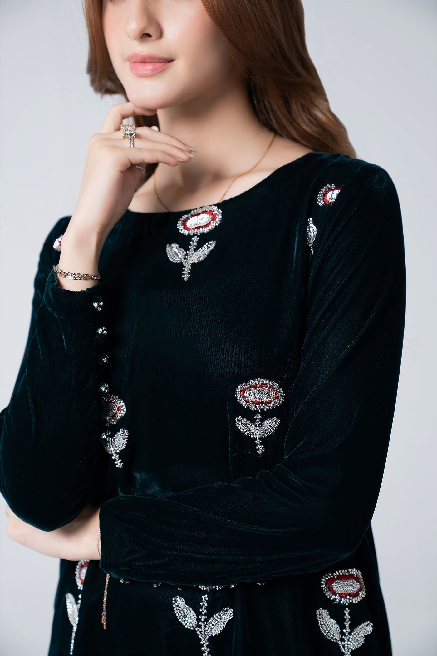 2 Pc Embellished Velvet Suit