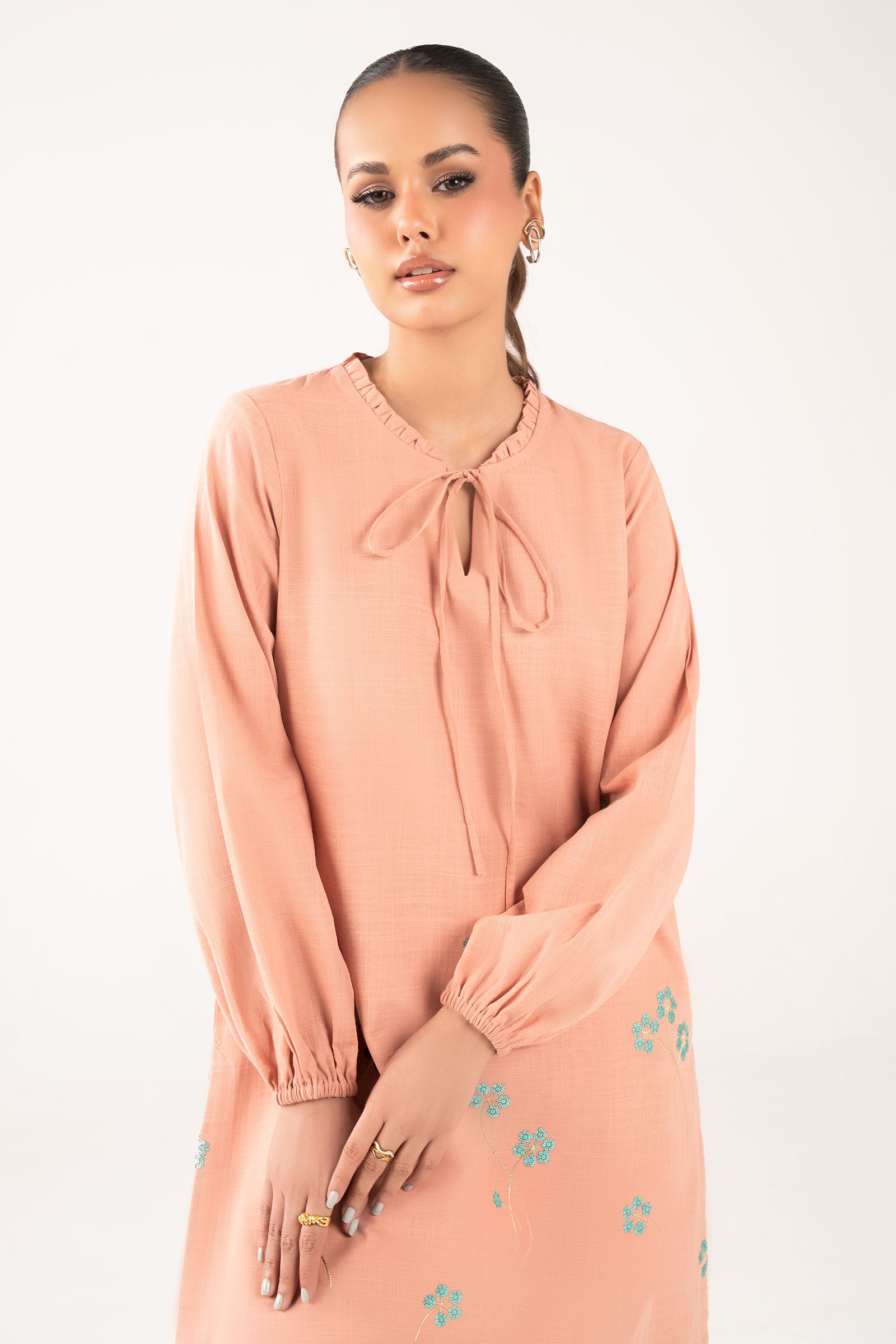 2 Pc Embroidered Crosshatch Linen Suit