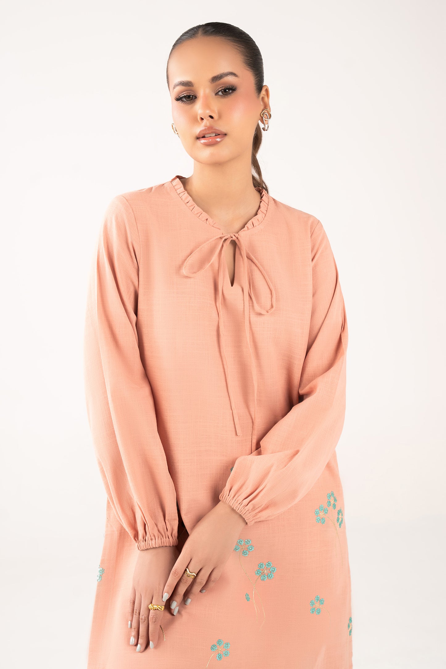 2 Pc Embroidered Crosshatch Linen Suit