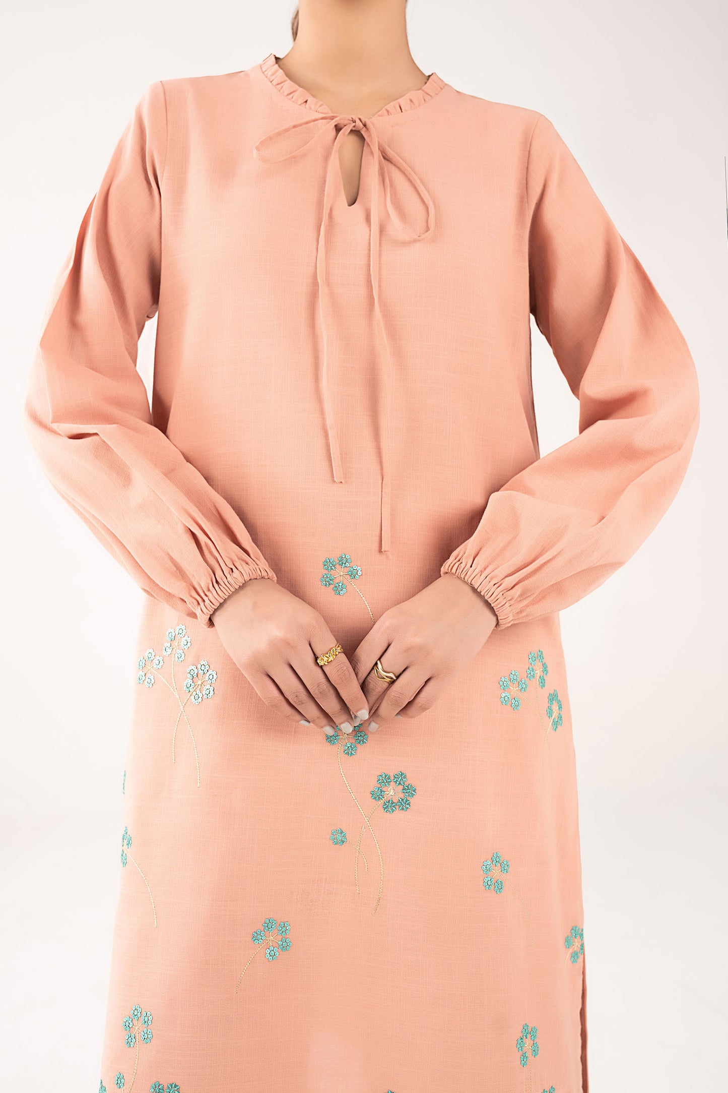 2 Pc Embroidered Crosshatch Linen Suit