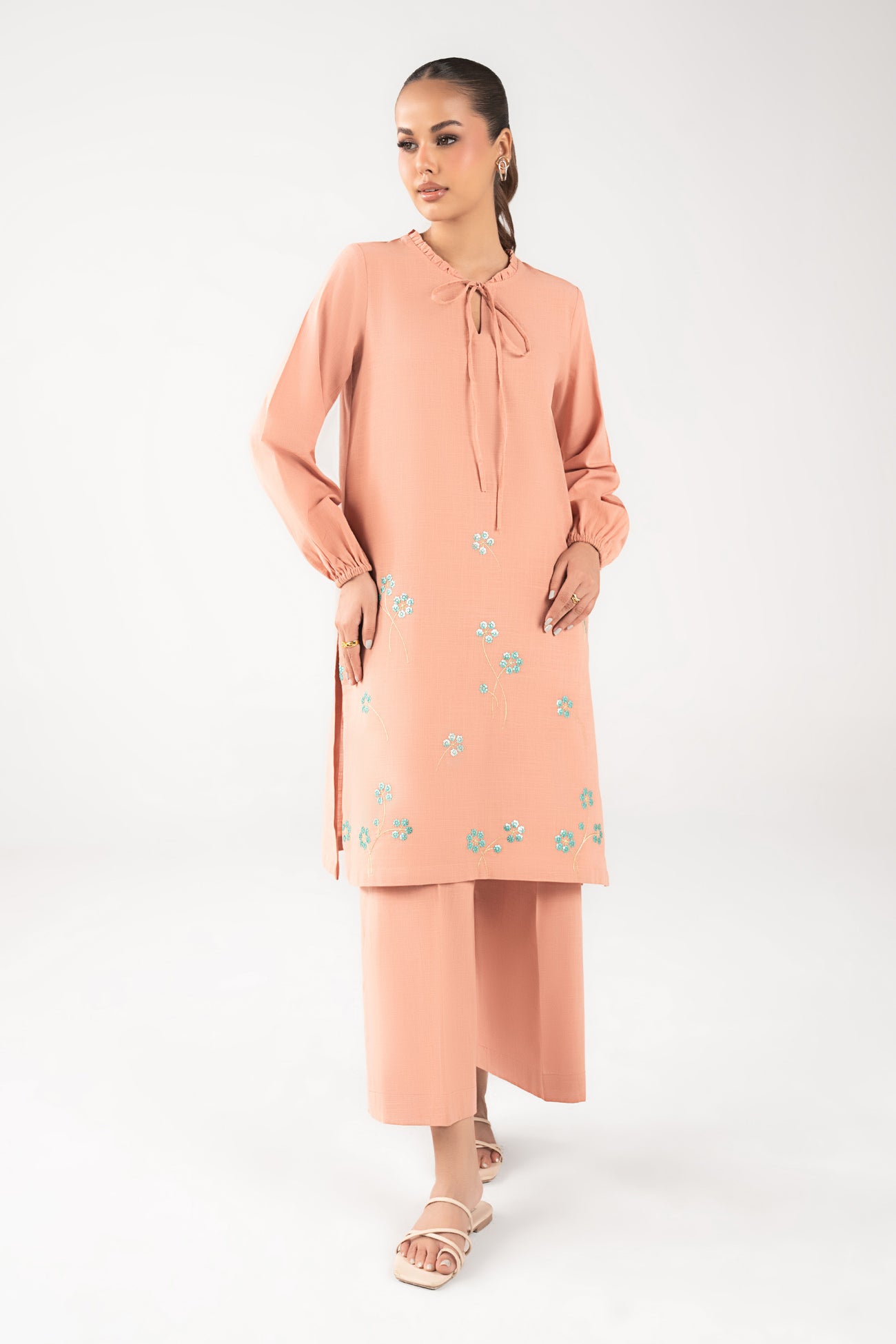 2 Pc Embroidered Crosshatch Linen Suit