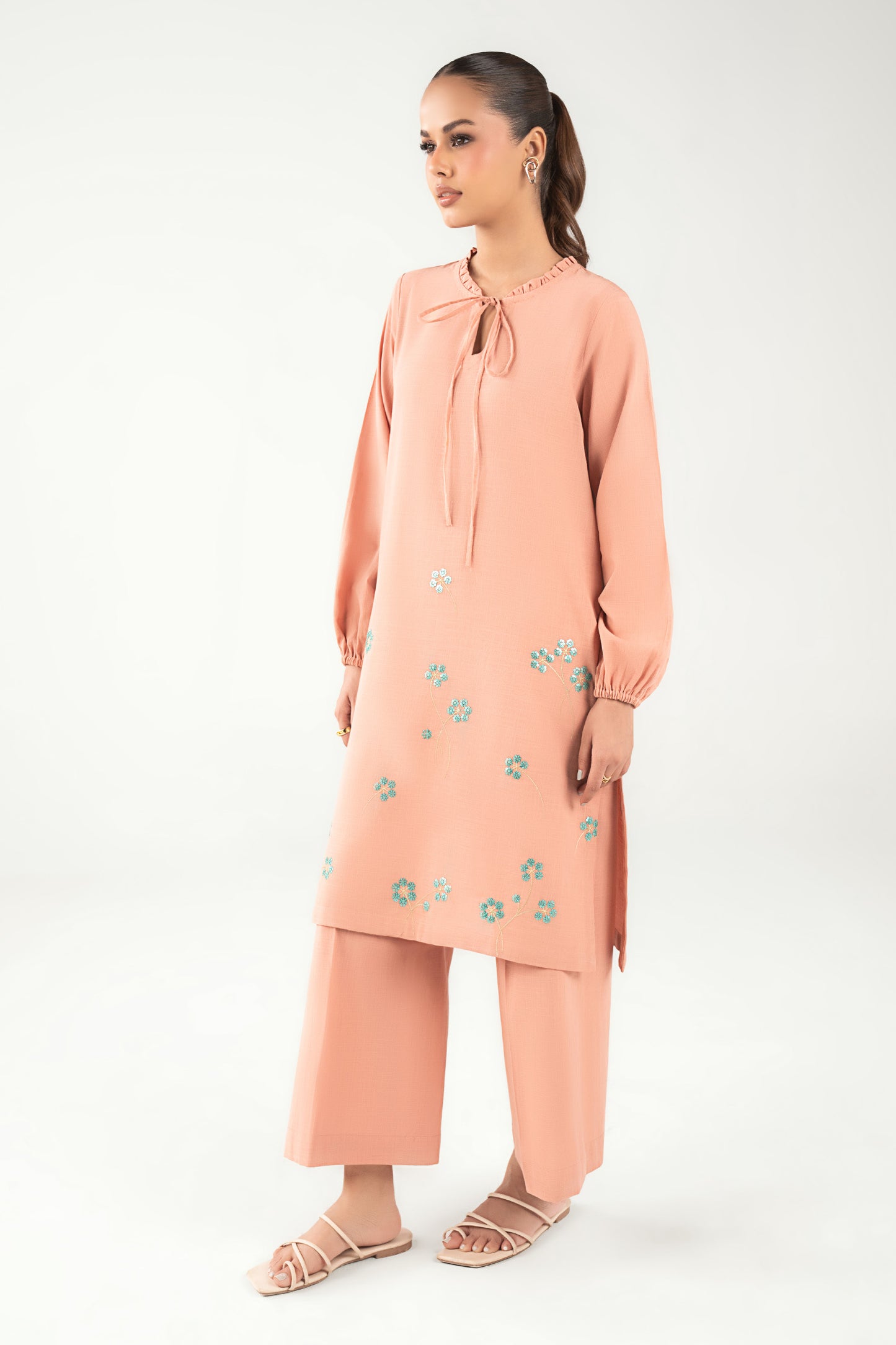 2 Pc Embroidered Crosshatch Linen Suit
