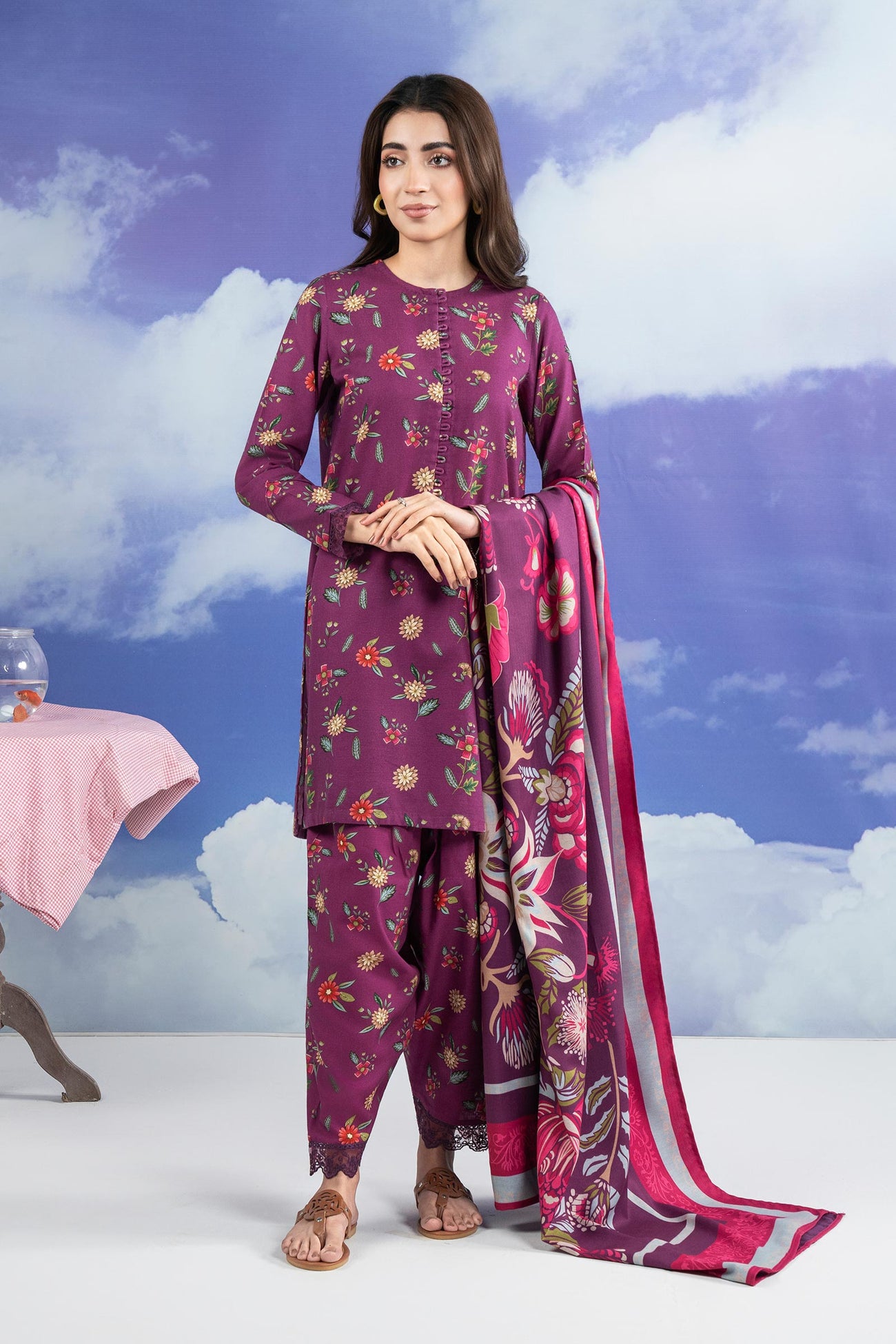 3 Pc Embroidered Khaddar Suit