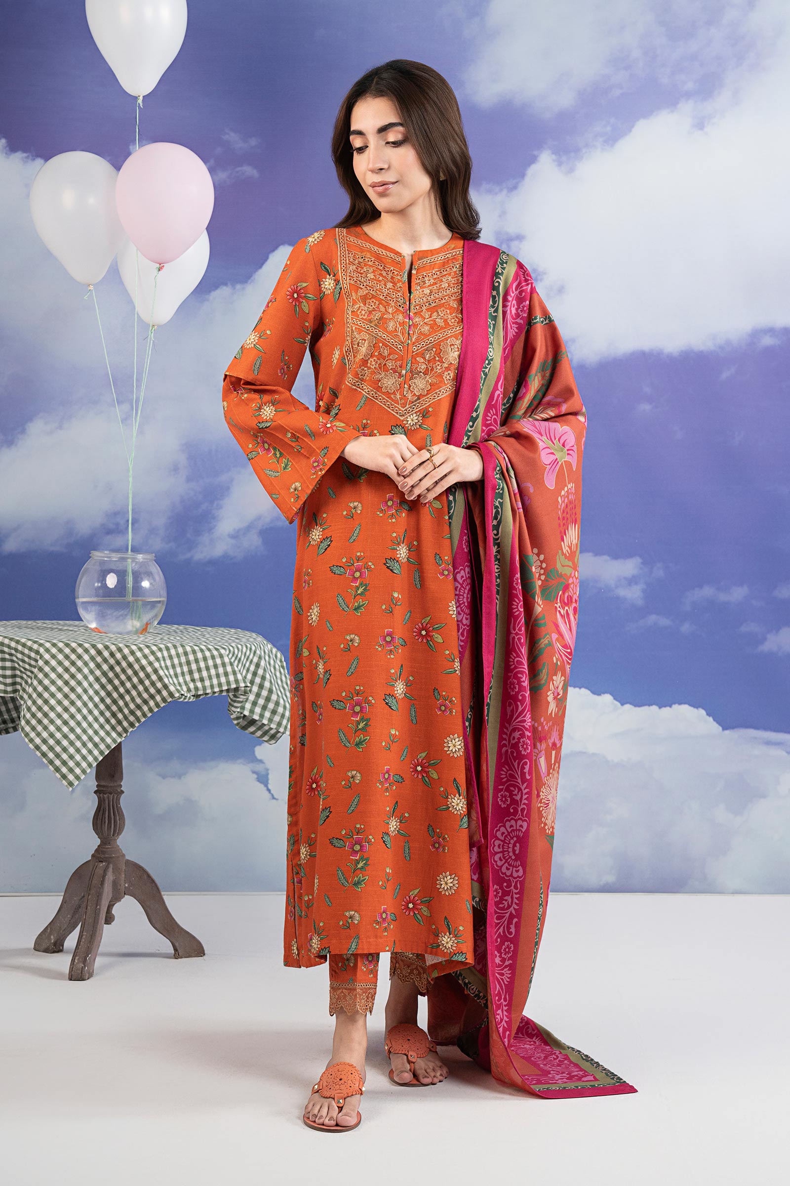 3 Pc Embroidered Khaddar Suit