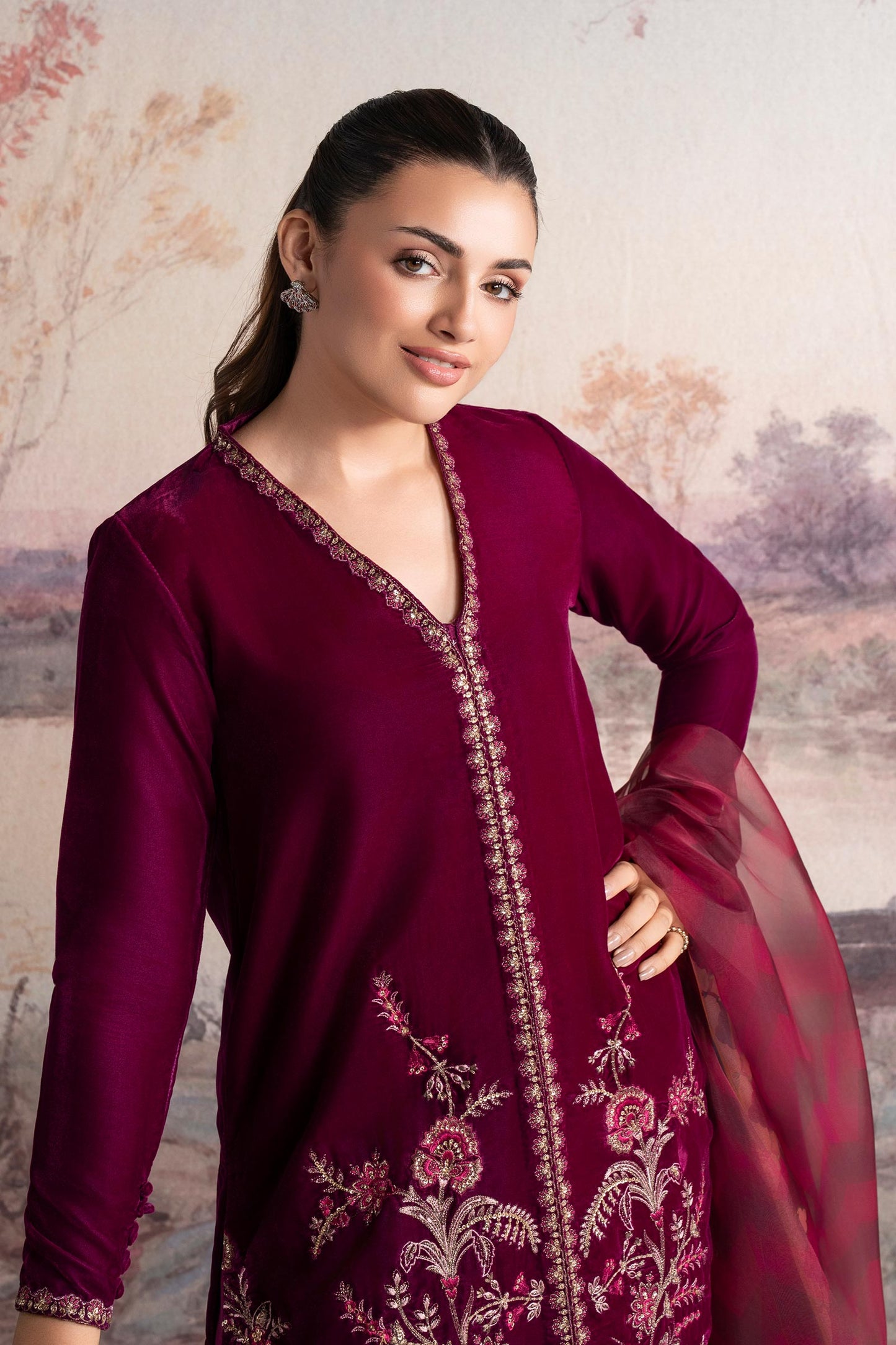 3 Pc Embroidered Velvet Suit