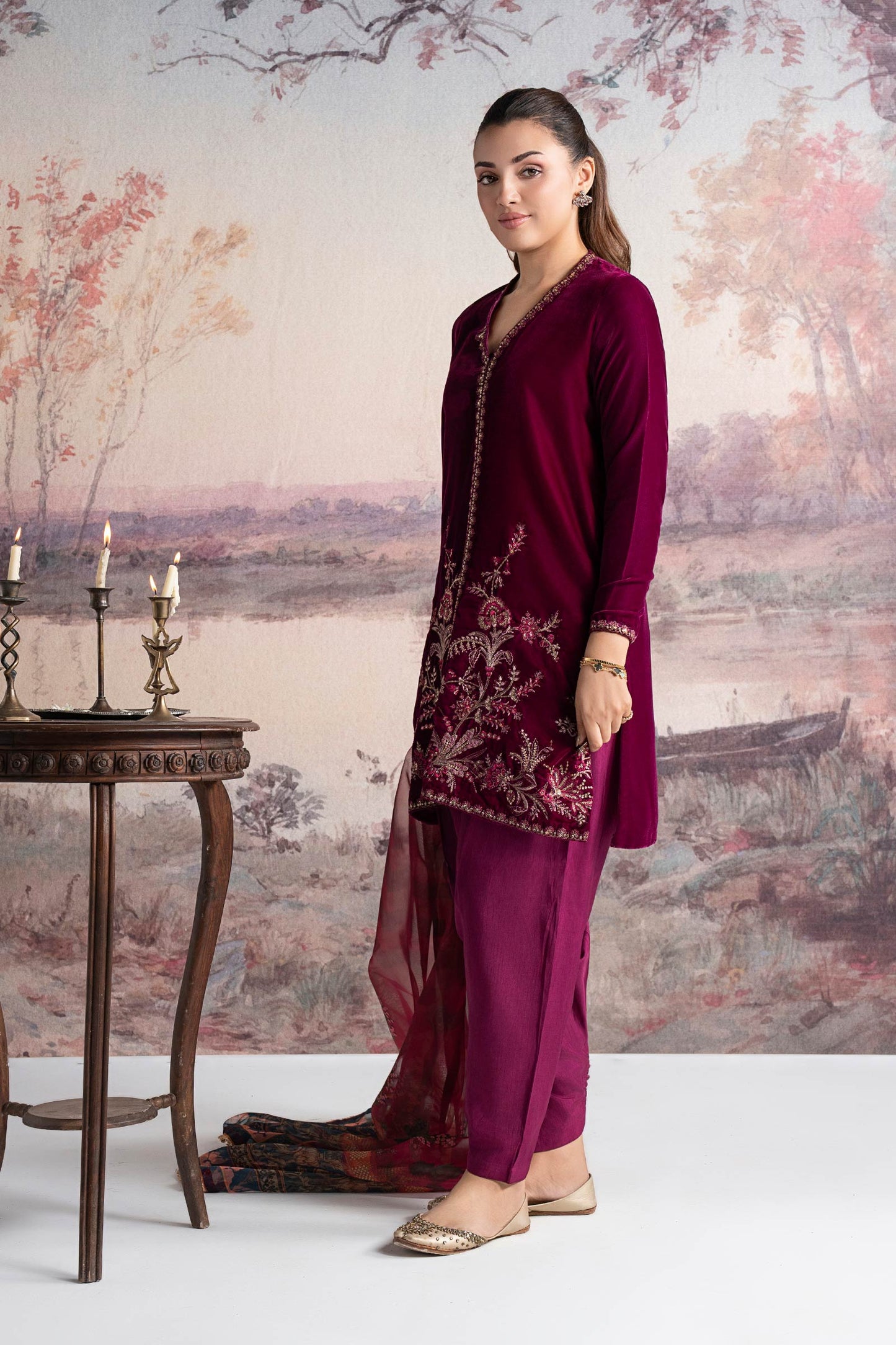3 Pc Embroidered Velvet Suit
