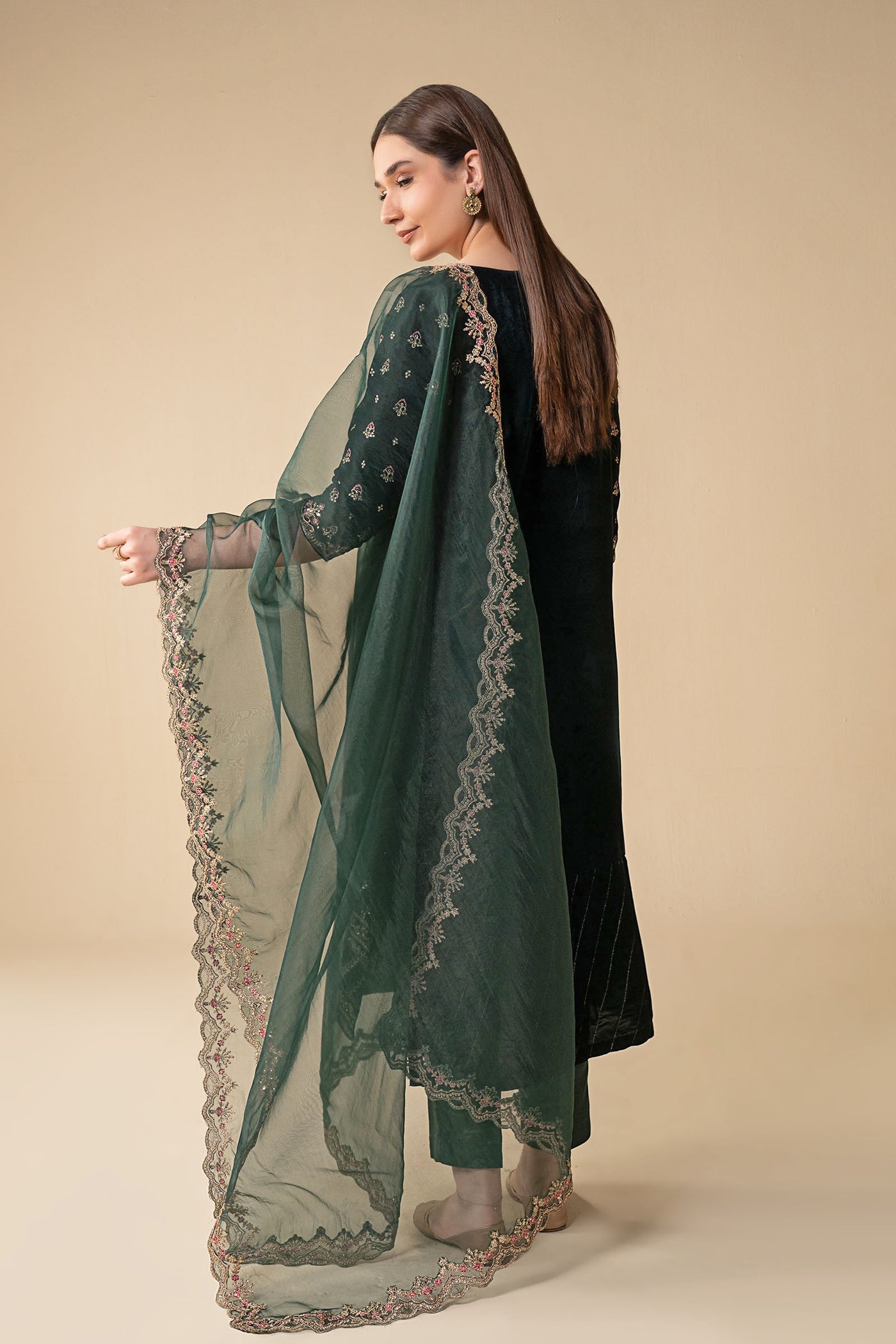 3 Pc Embroidered Velvet Suit