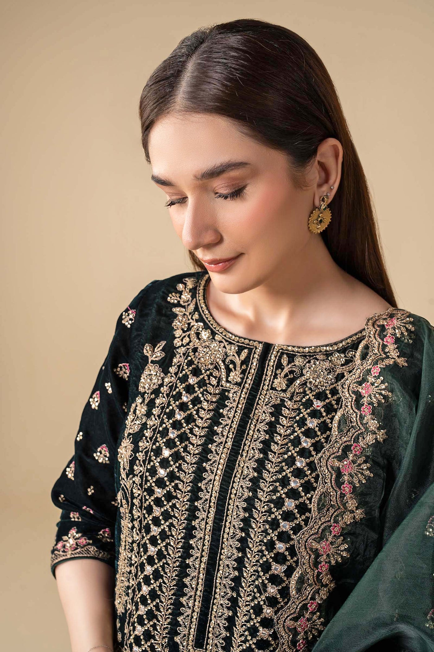 3 Pc Embroidered Velvet Suit