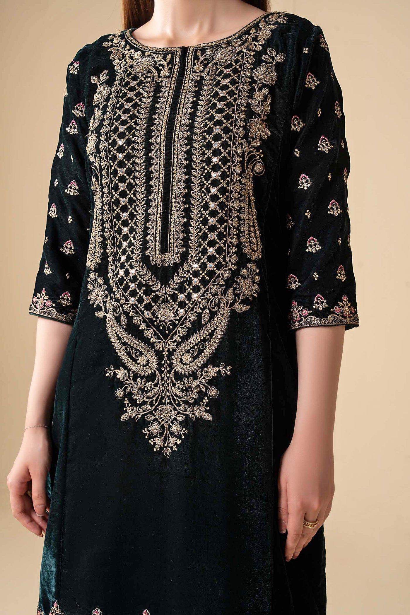 3 Pc Embroidered Velvet Suit