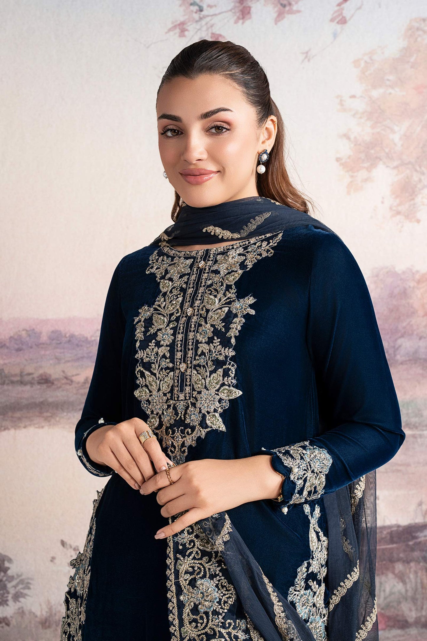 3 Pc Embroidered Velvet Suit