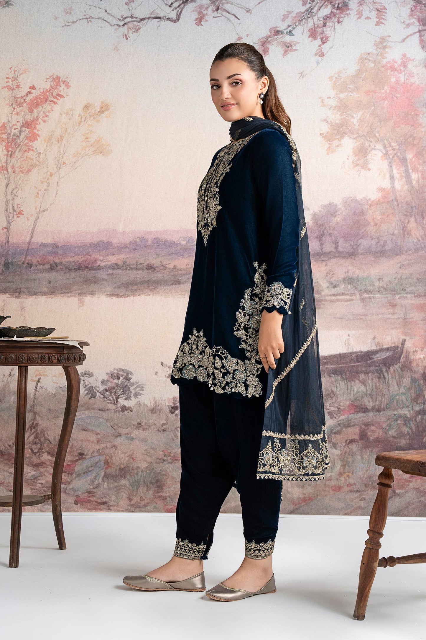 3 Pc Embroidered Velvet Suit