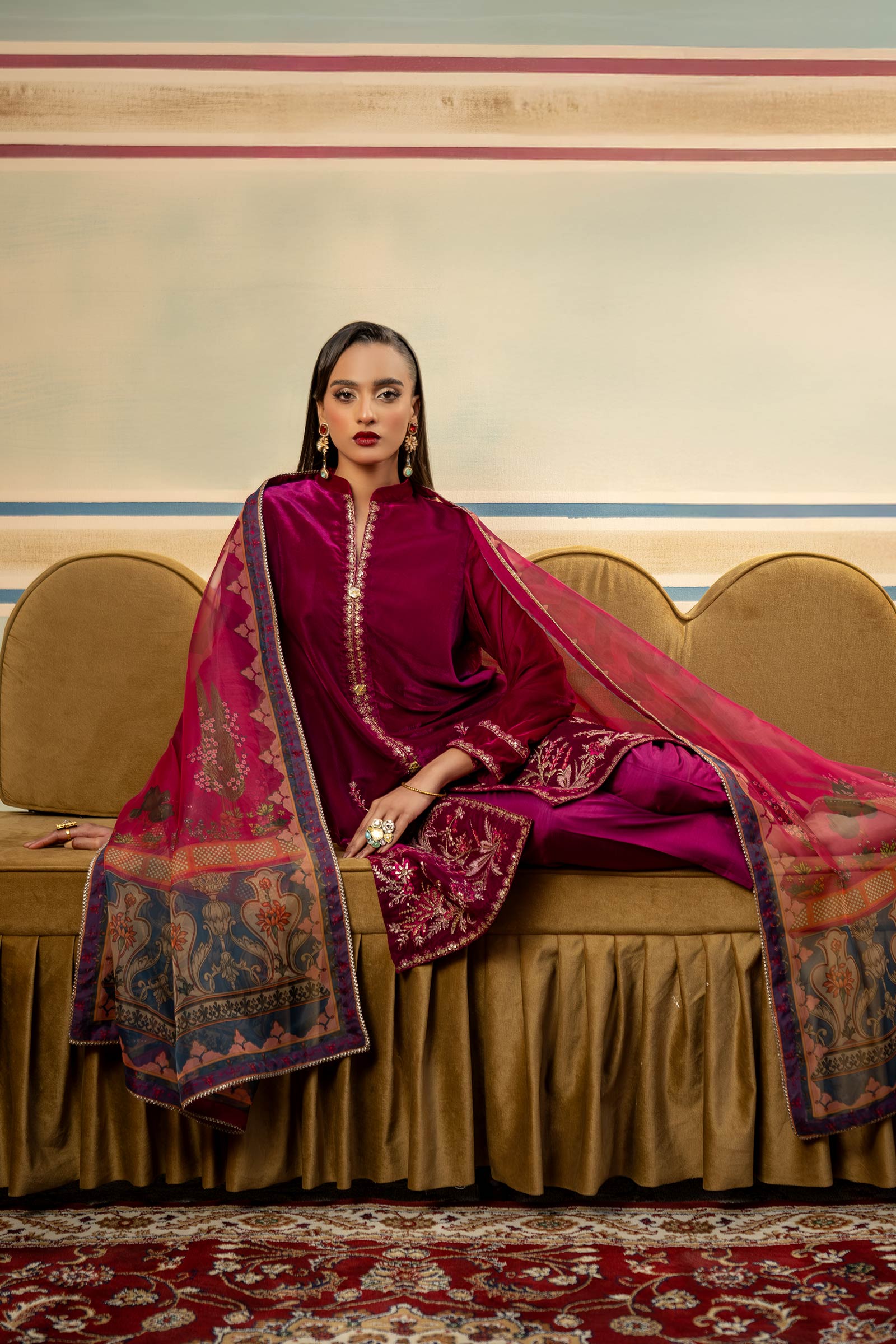 3 Pc Unstitched Dyed Velvet Suit | MB-USW24-605