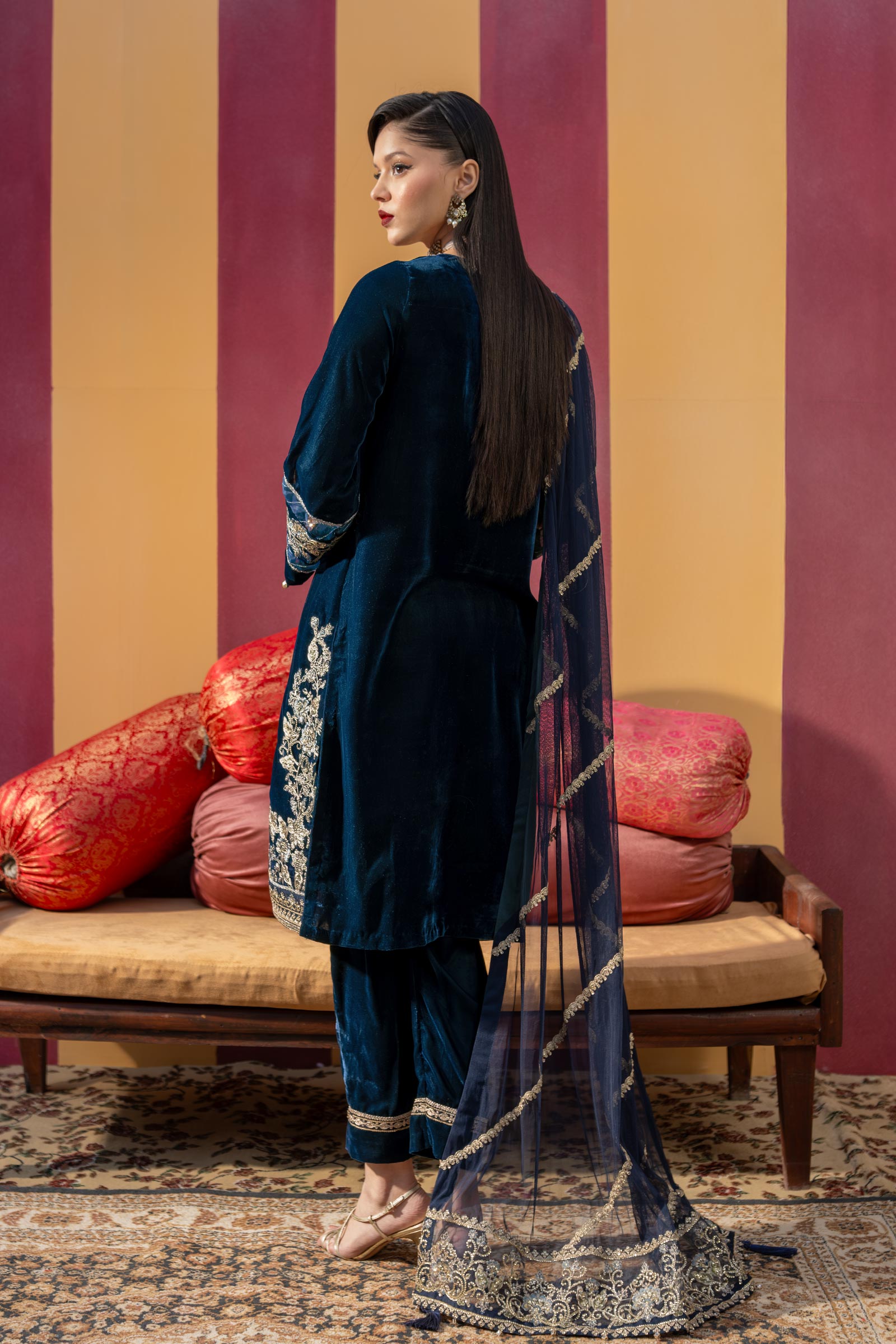 3 Pc Unstitched Dyed Velvet Suit | MB-USW24-607