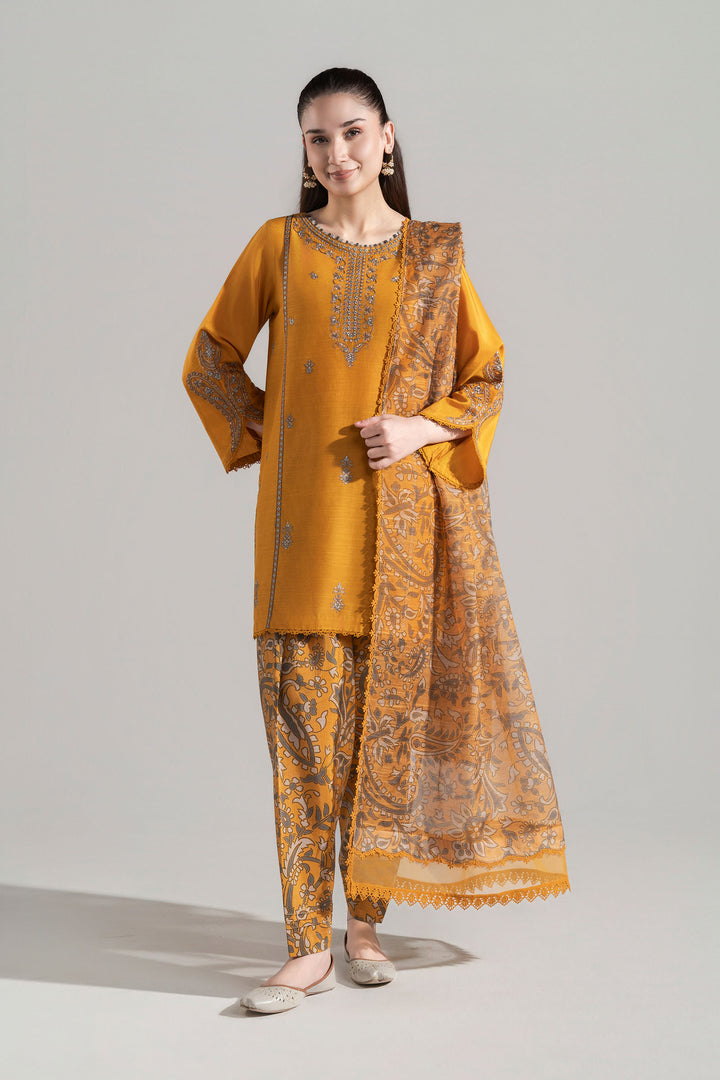 3 Pc Embroidered Shiny Silk Slub Suit All Products MBWC132-ESM-MTD
