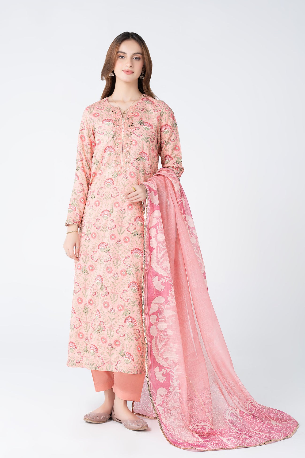 3 Pc Embroidered Dobby Lurex Suit