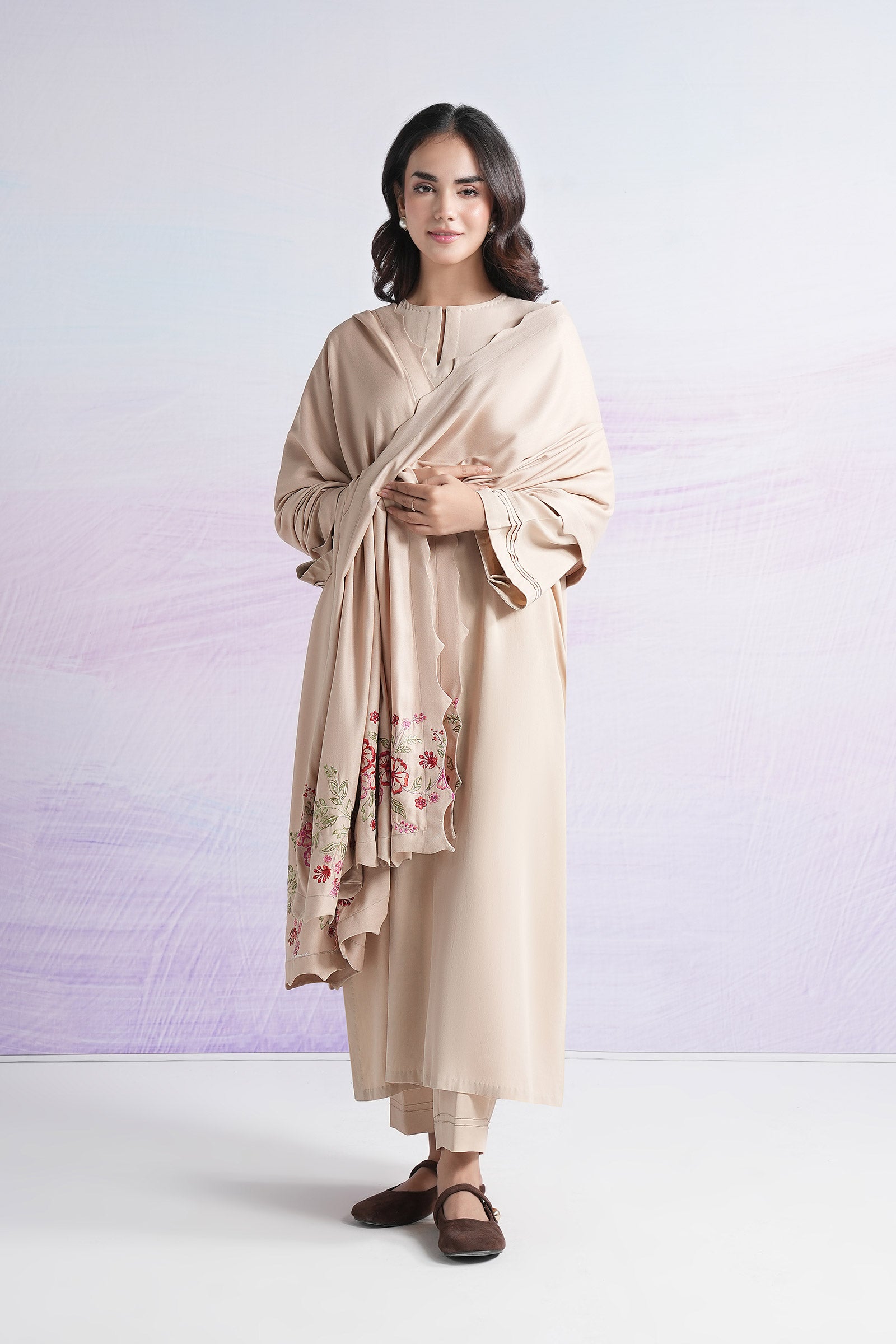 Embroidered Twill Shawl