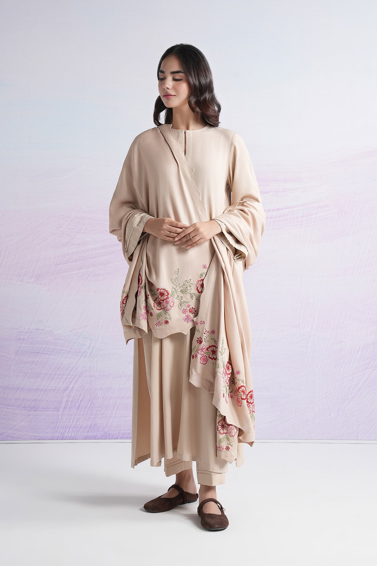 Embroidered Twill Shawl