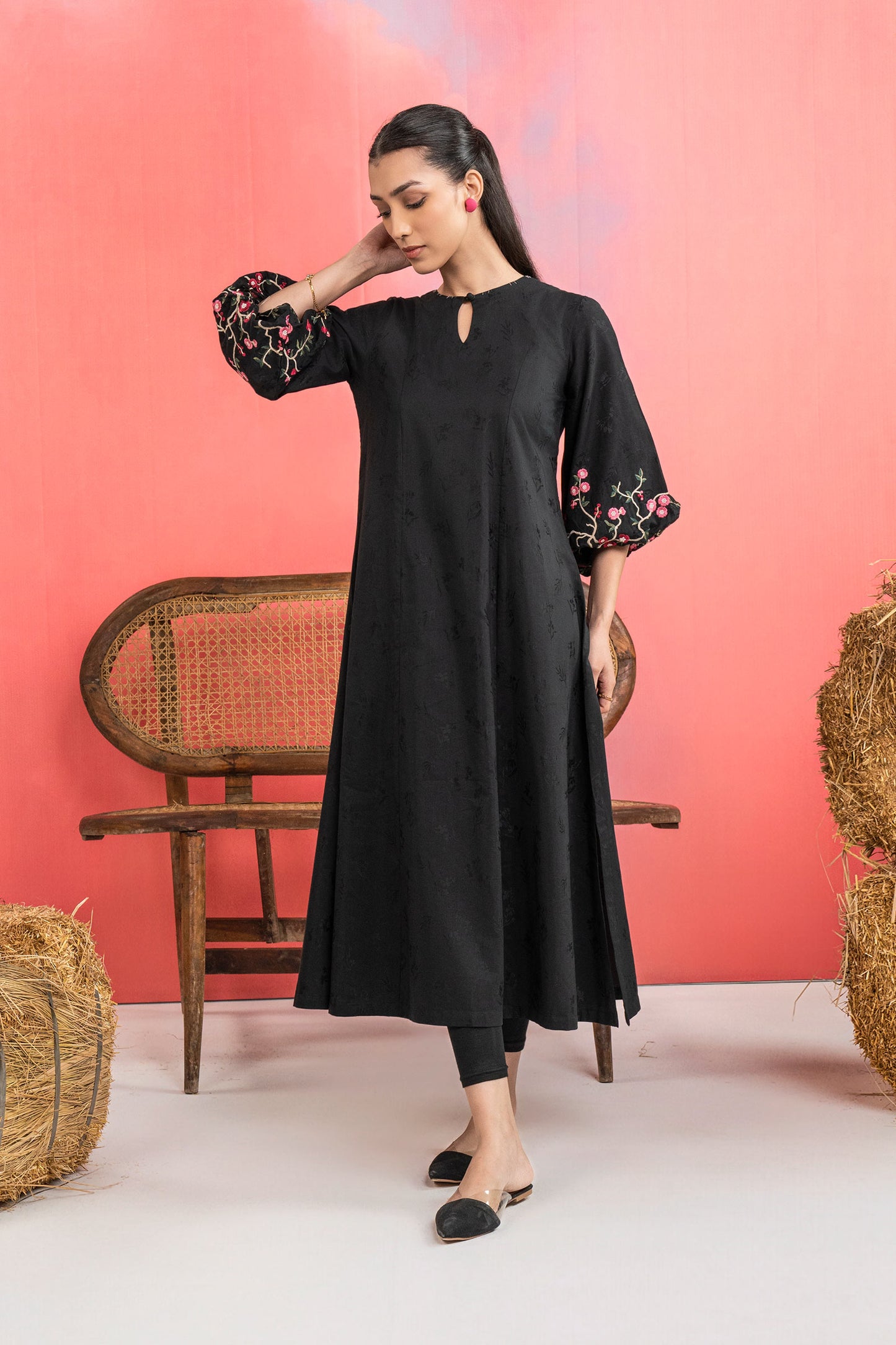 Embroidered Self-Jacquard Viscose Dress
