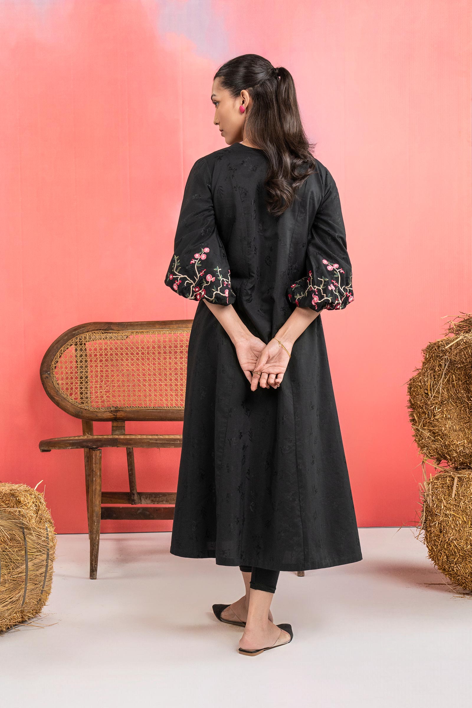 Embroidered Self-Jacquard Viscose Dress