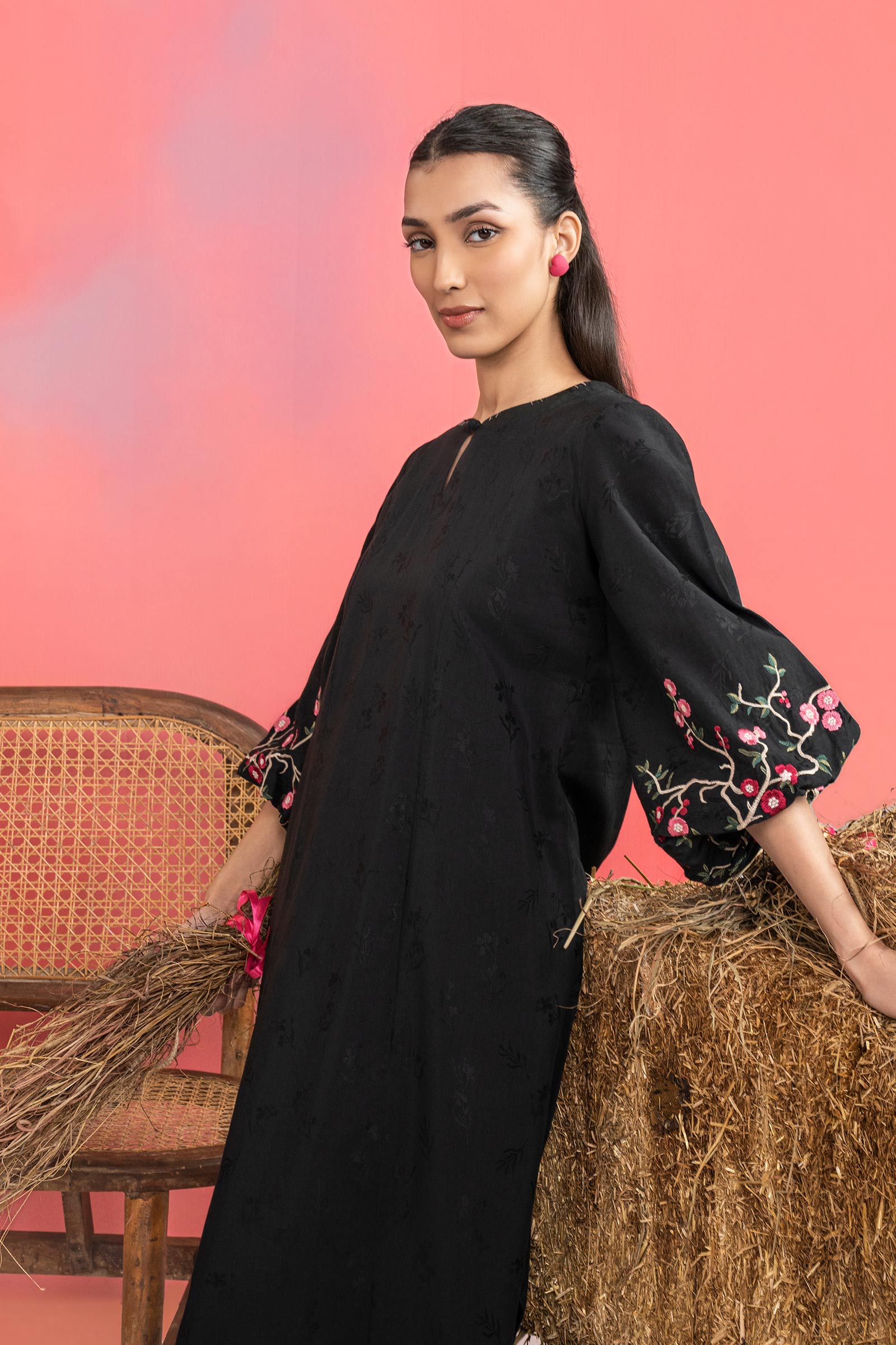 Embroidered Self-Jacquard Viscose Dress