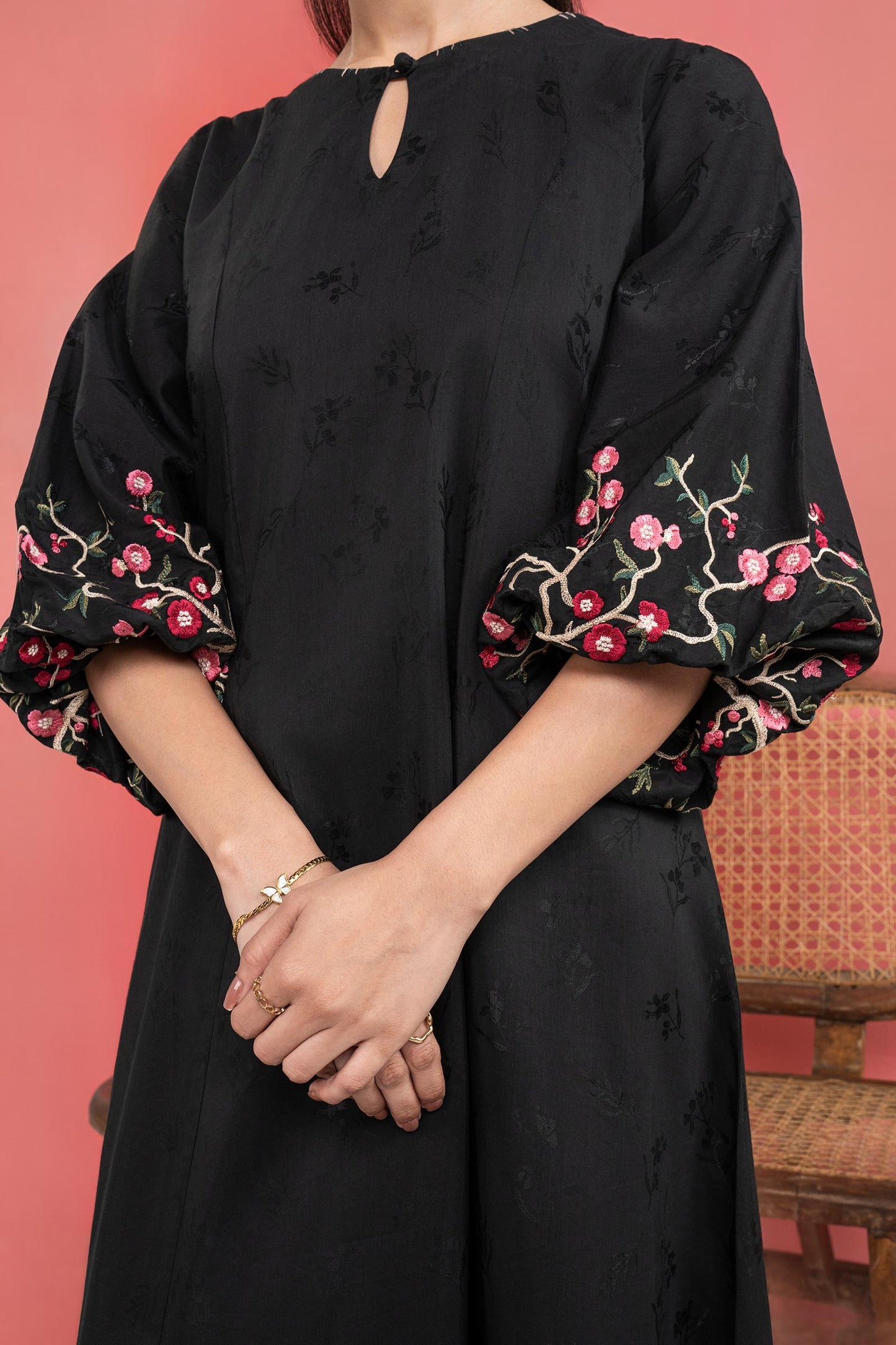 Embroidered Self-Jacquard Viscose Dress