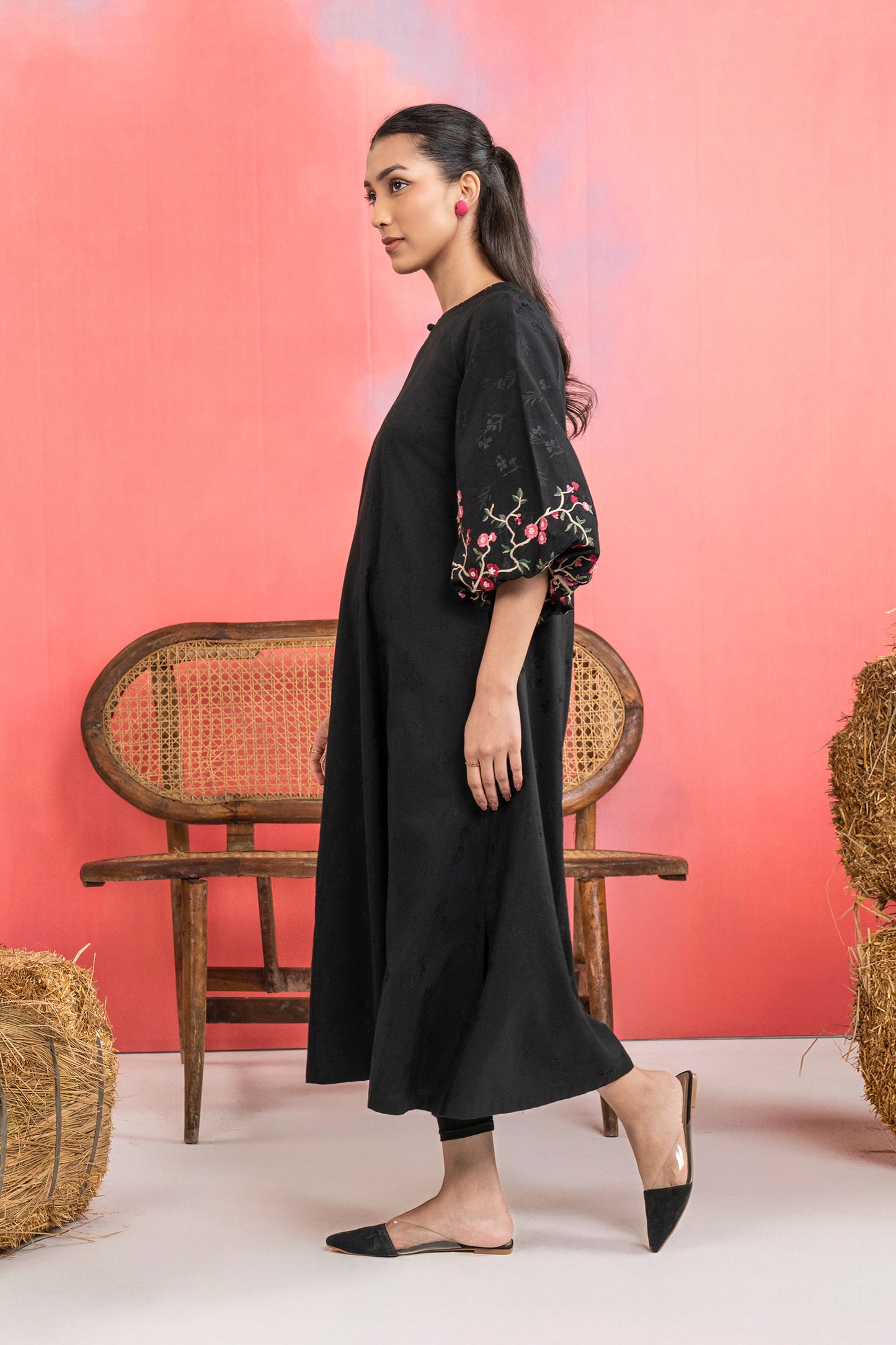 Embroidered Self-Jacquard Viscose Dress