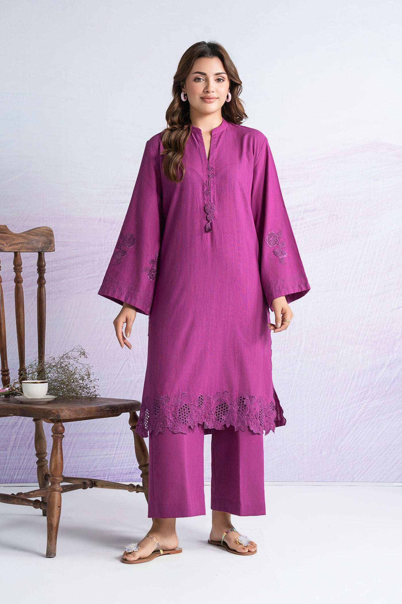 Embroidered Slub Khaddar Shirt