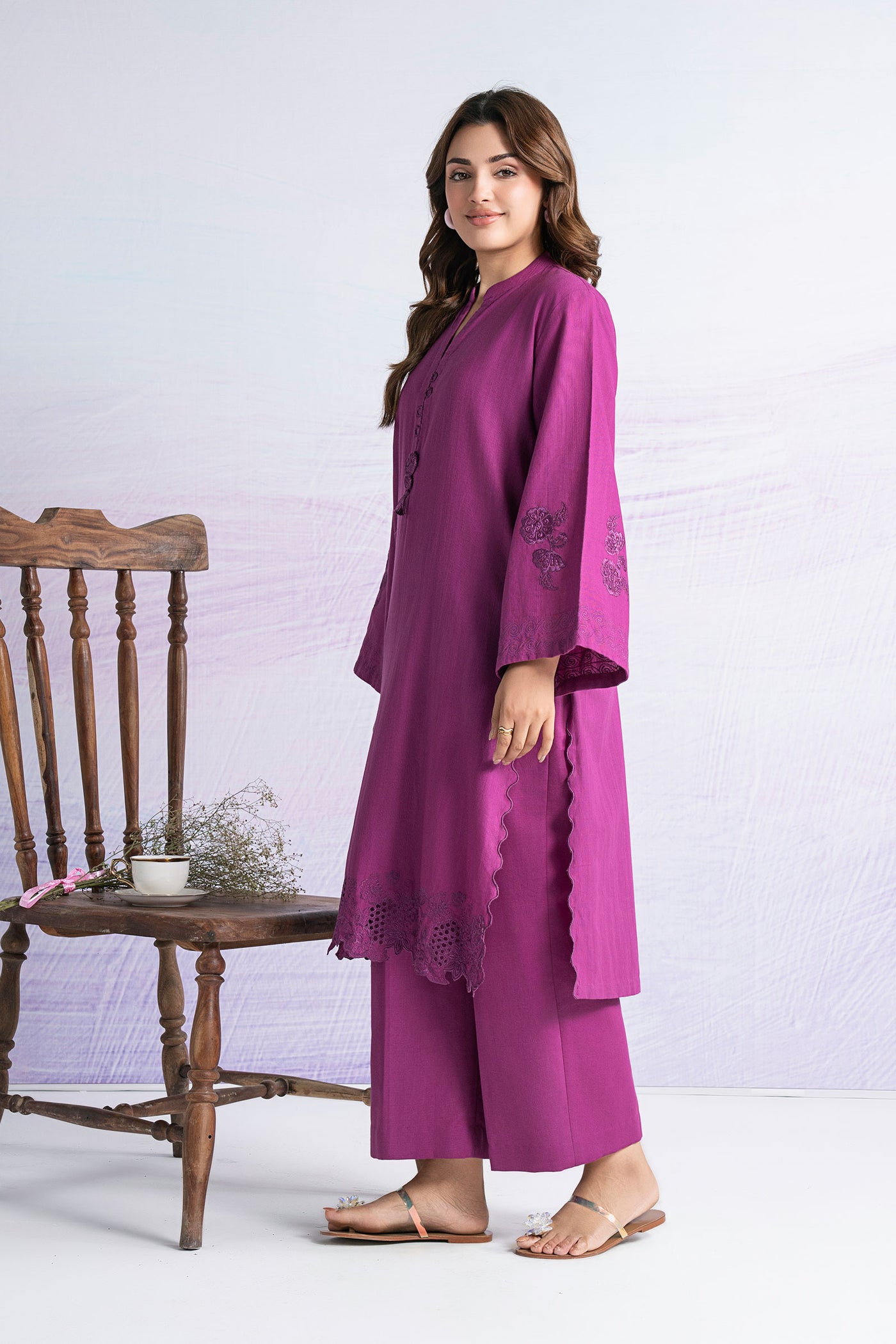 Embroidered Slub Khaddar Shirt
