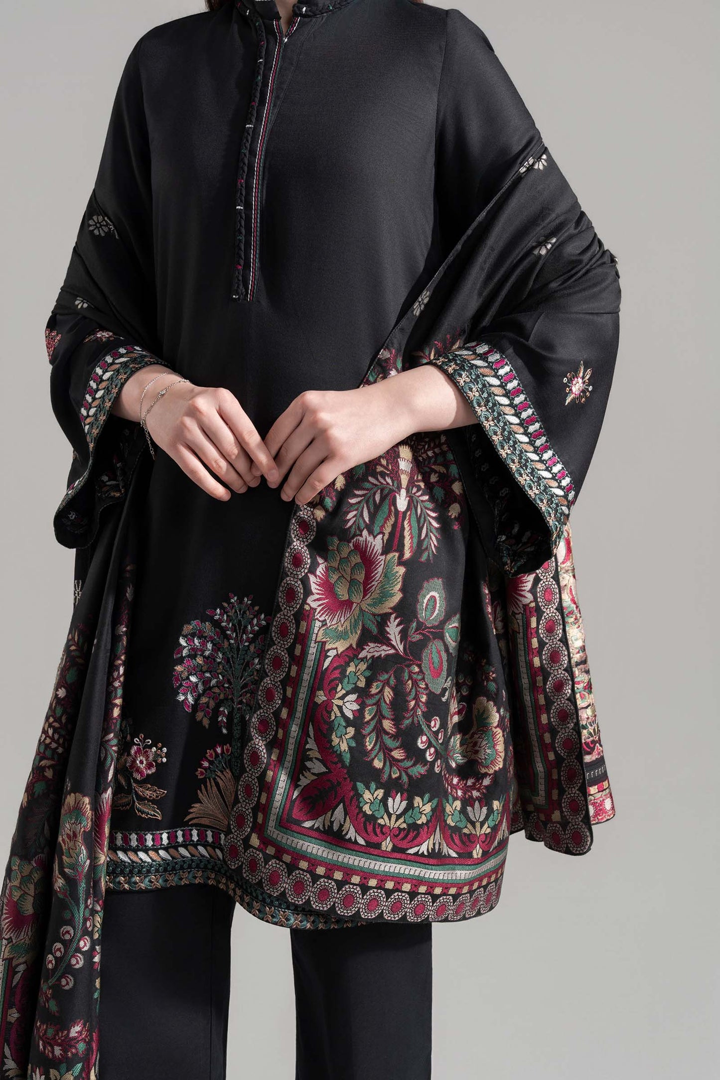 2 Pc Embroidered Herringbone Suit