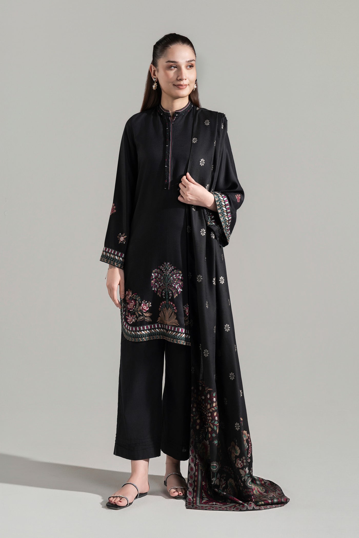 2 Pc Embroidered Herringbone Suit