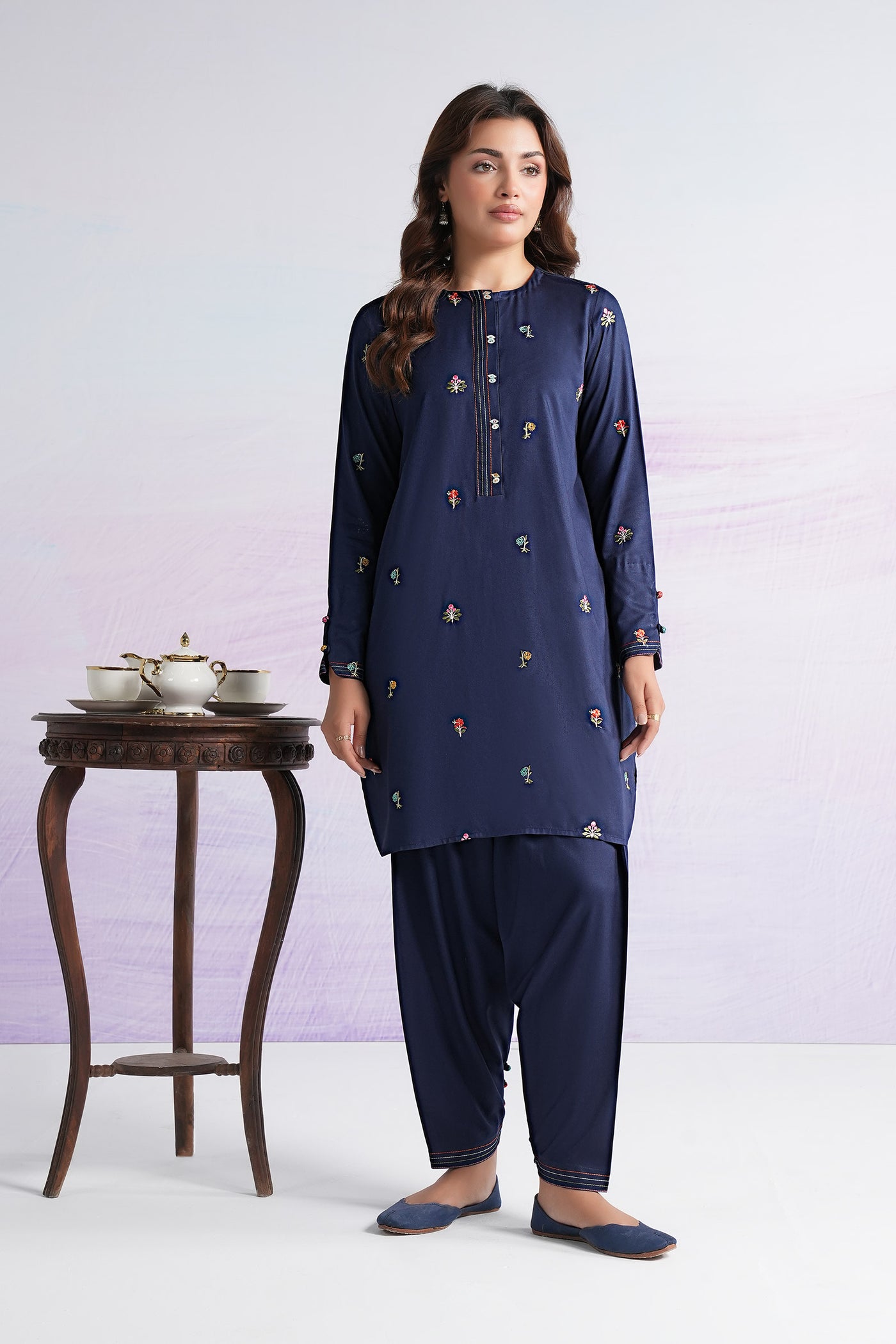 2 Pc Embroidered Twill Suit