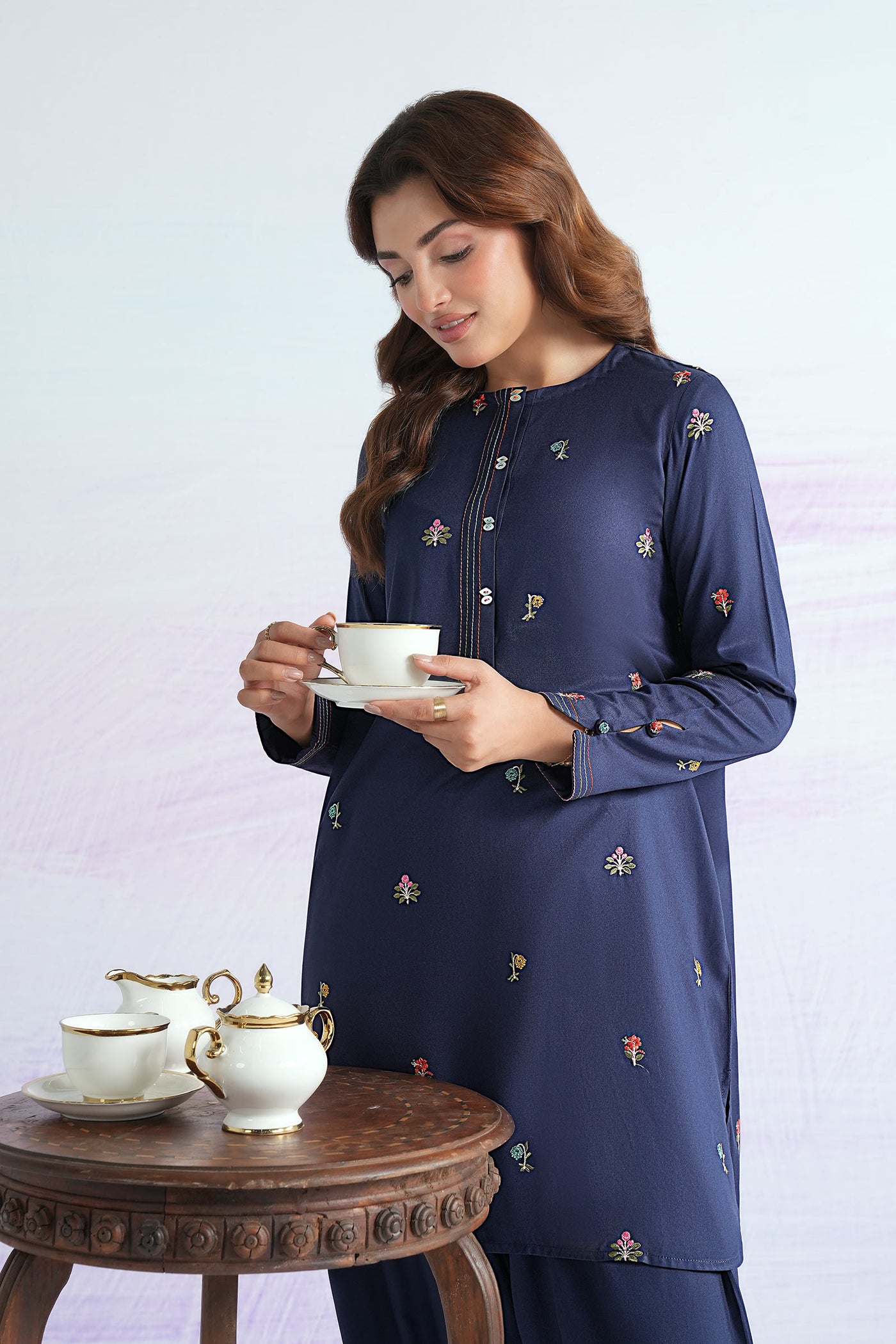 2 Pc Embroidered Twill Suit
