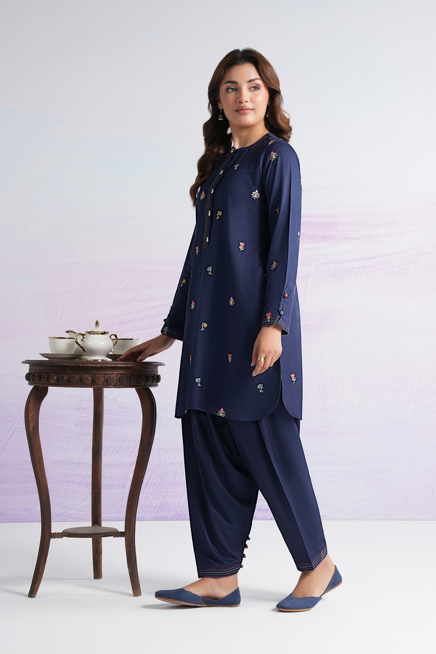 2 Pc Embroidered Twill Suit