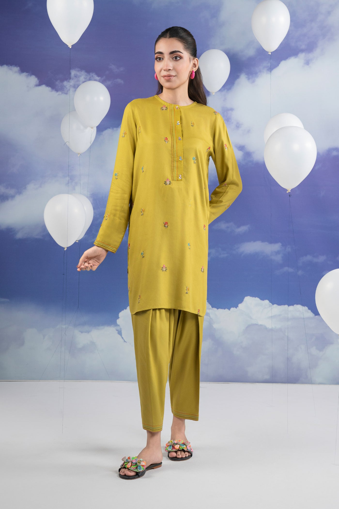 2 Pc Embroidered Twill Suit