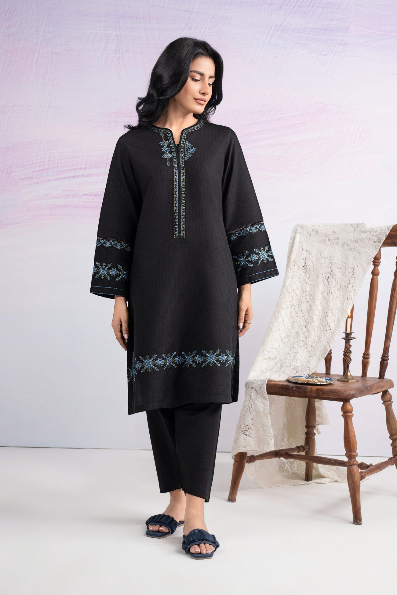 2 Pc Embroidered Dobby Cotton Suit