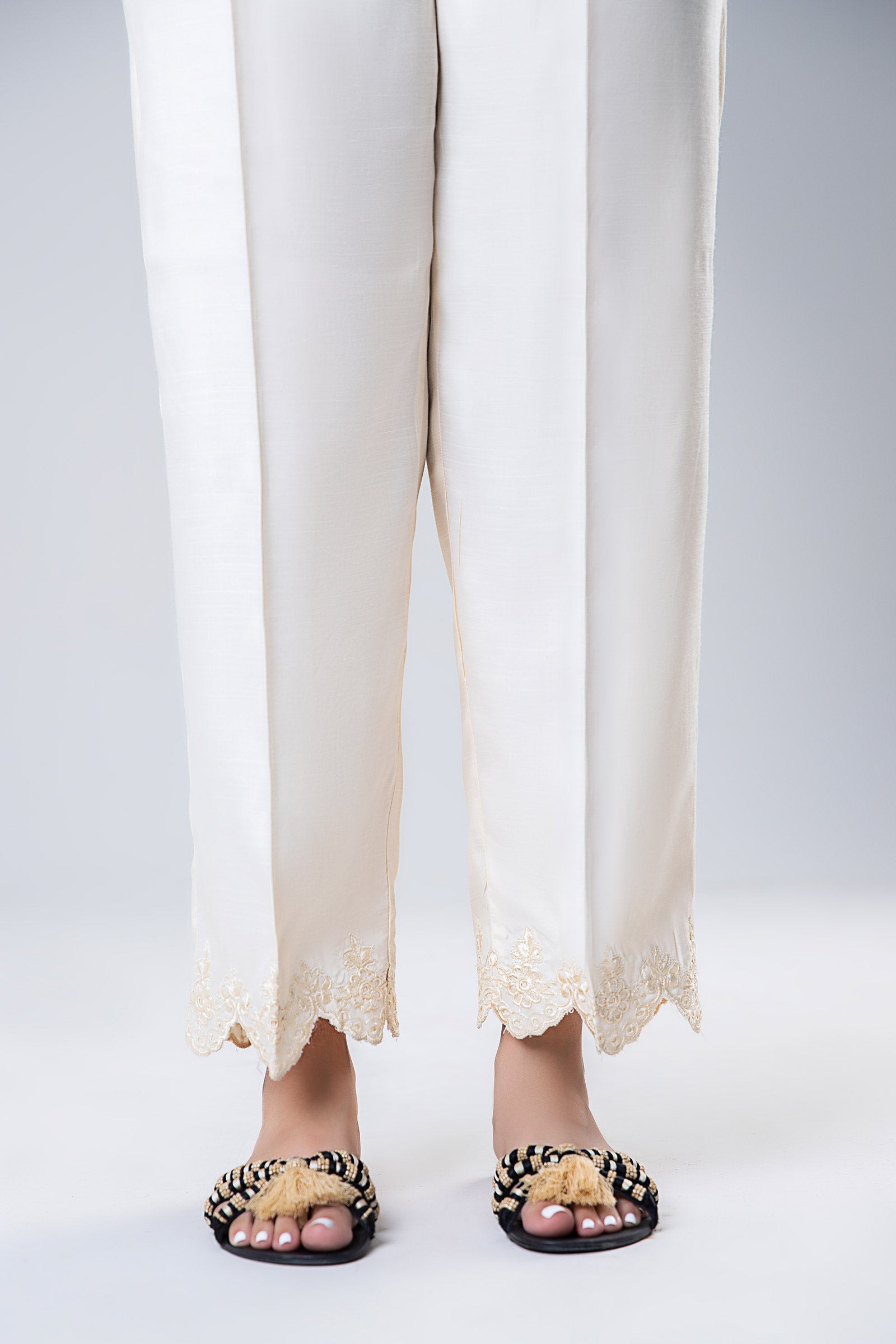 Embroidered Raw Silk Trouser