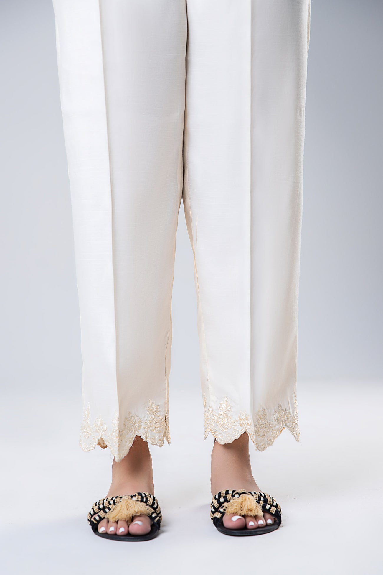 Embroidered Raw Silk Trouser