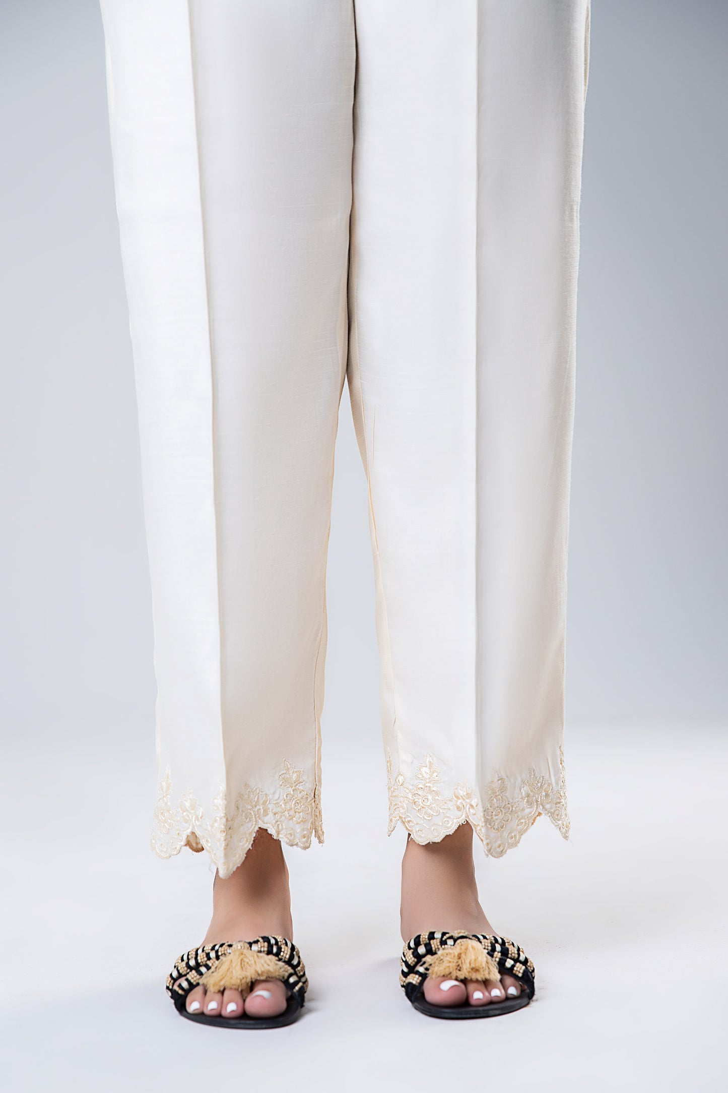 Embroidered Raw Silk Trouser
