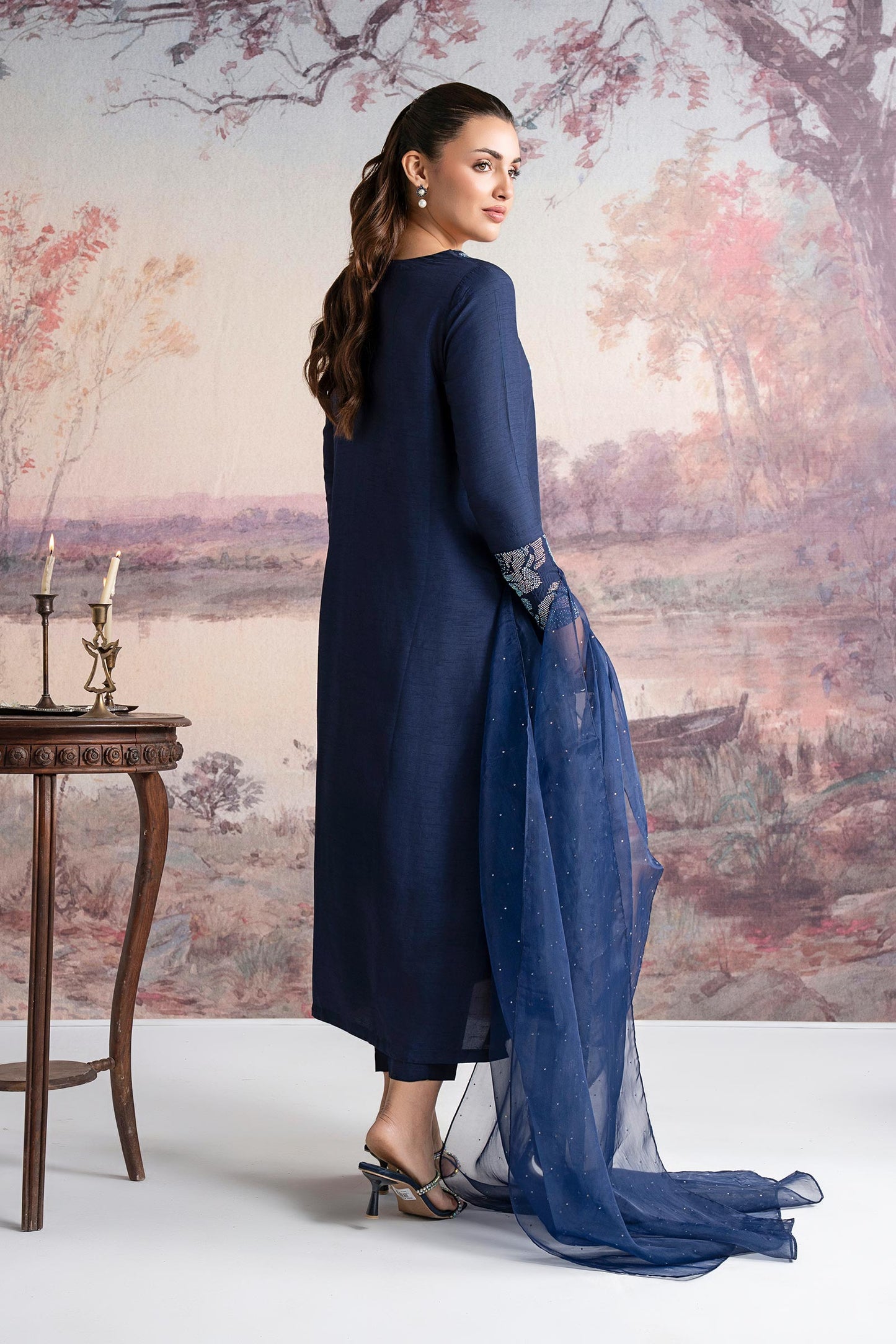 3 Pc Embellished Raw Silk Suit