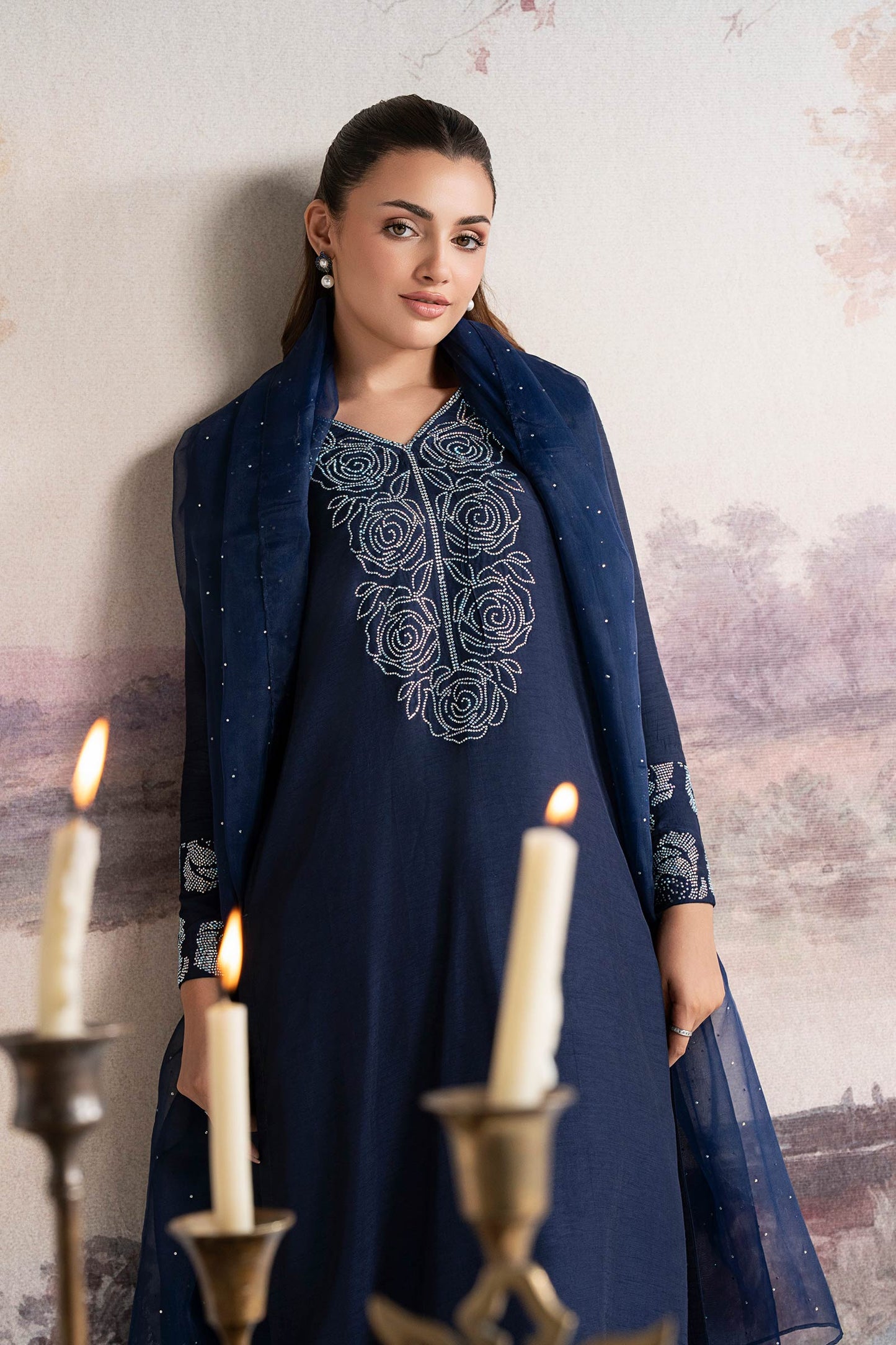 3 Pc Embellished Raw Silk Suit