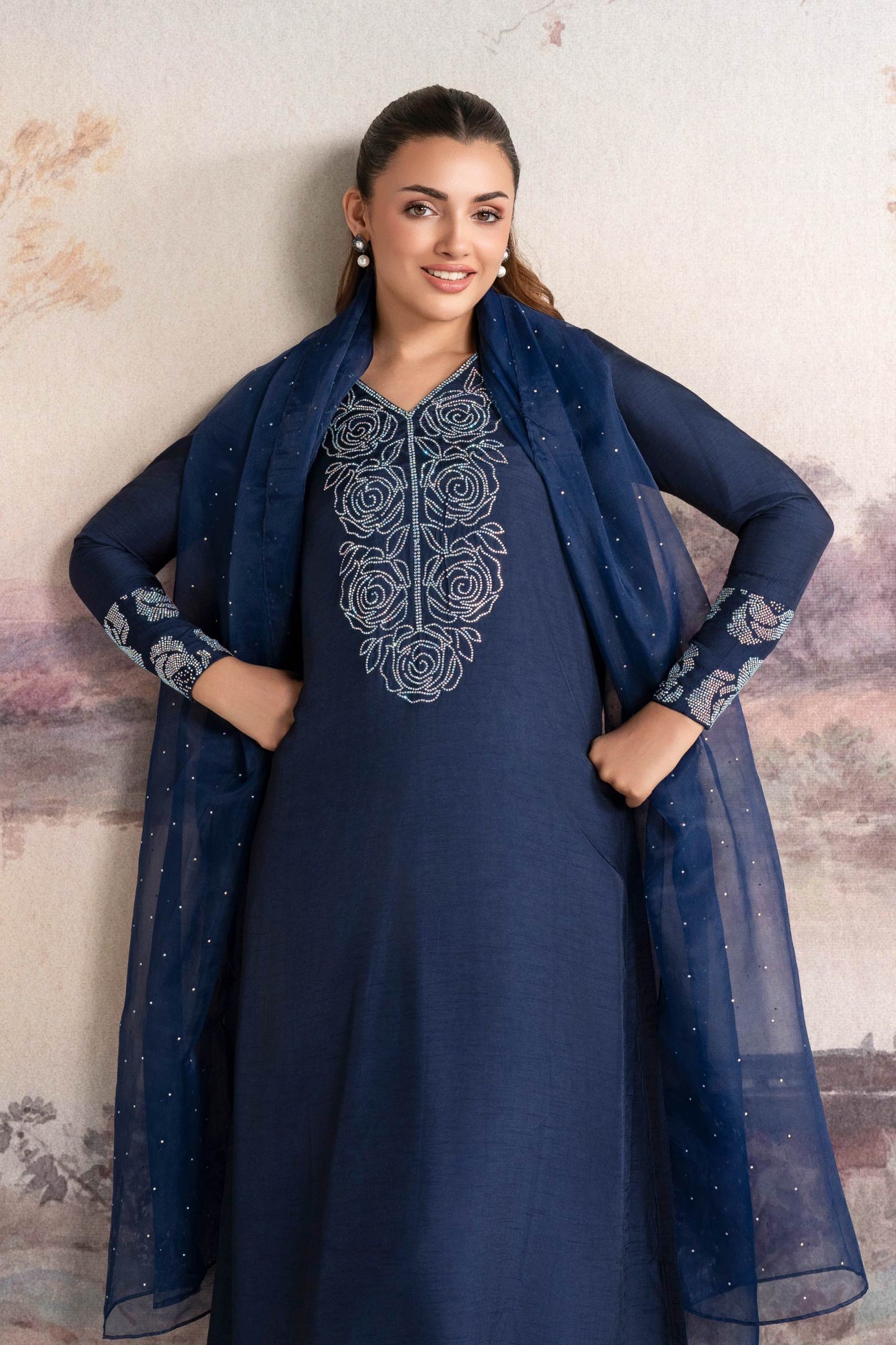 3 Pc Embellished Raw Silk Suit