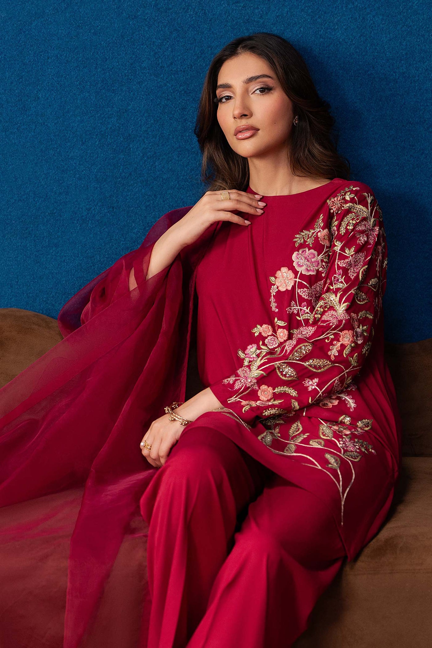 3 Pc Embroidered Crepe Suit