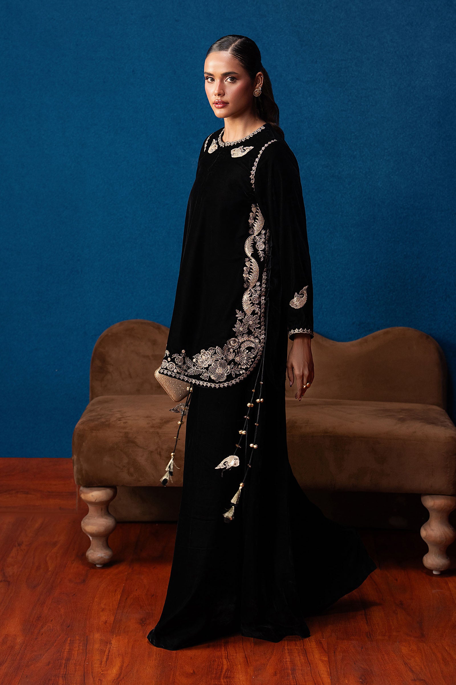 2 Pc Embroidered Velvet Suit