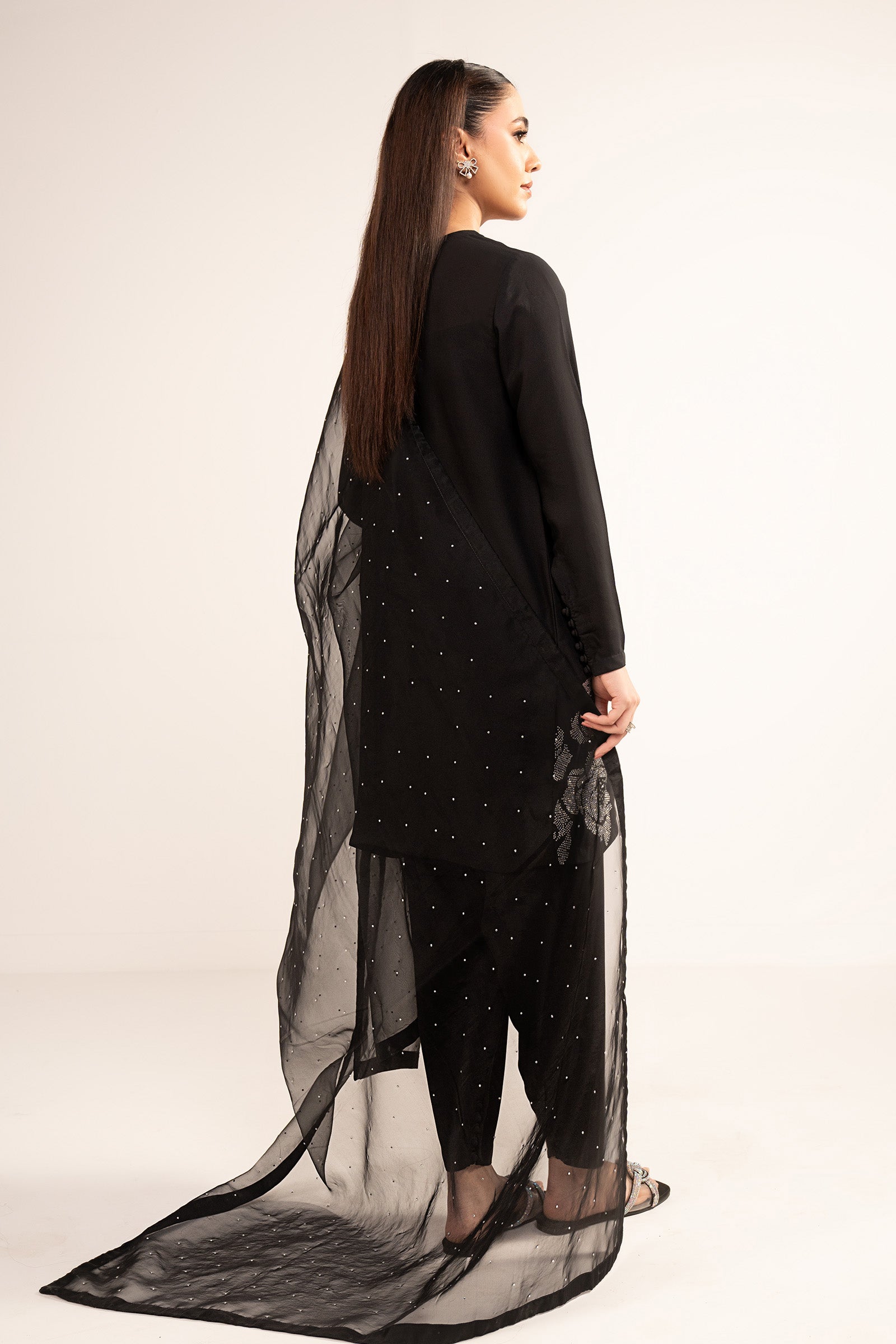 3 Pc Embellished Raw Silk Suit