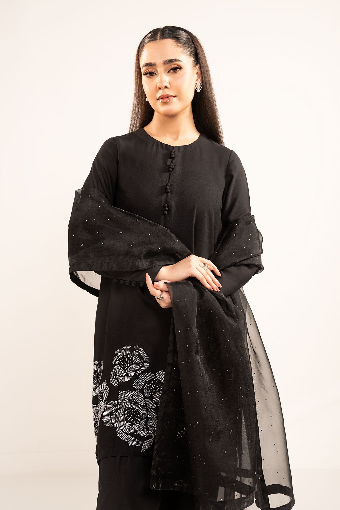 3 Pc Embellished Raw Silk Suit