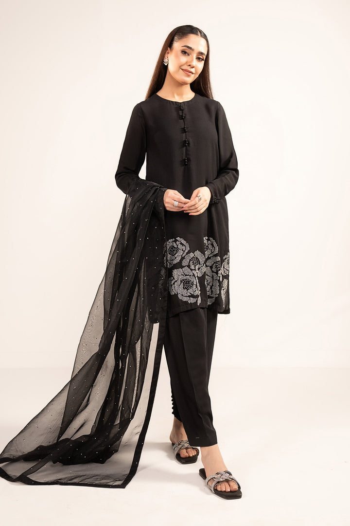 3 Pc Embellished Raw Silk Suit All Products MBW2508-ESM-BLK