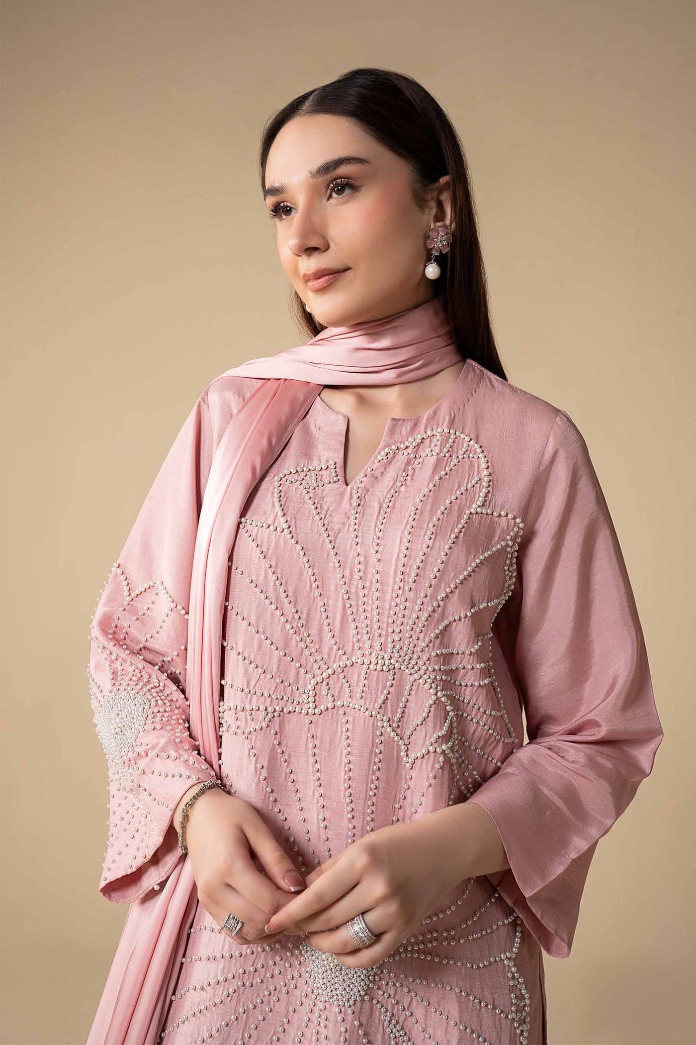 3 Pc Embellished Raw Silk Suit