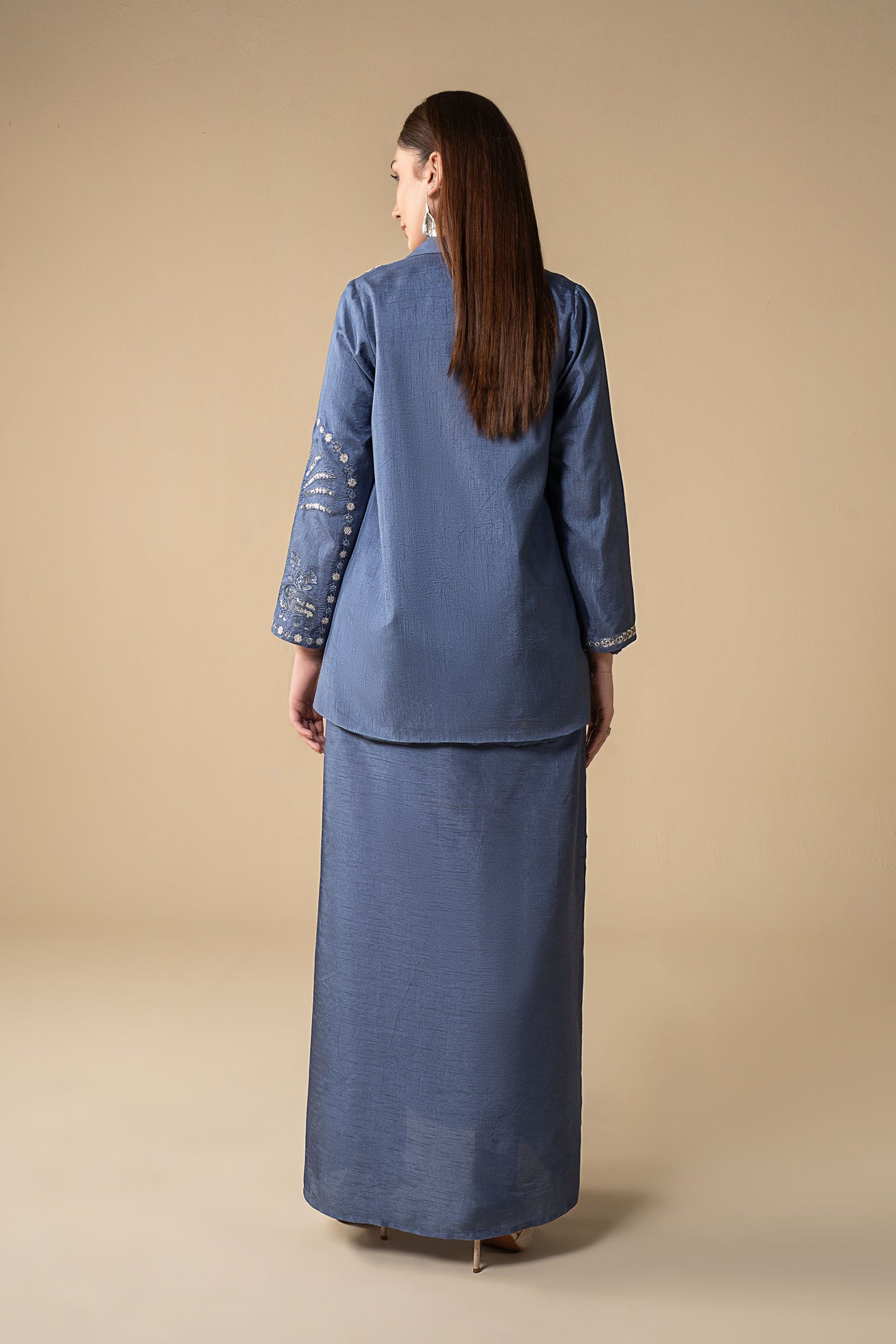 2 Pc Embroidered Raw Silk Suit