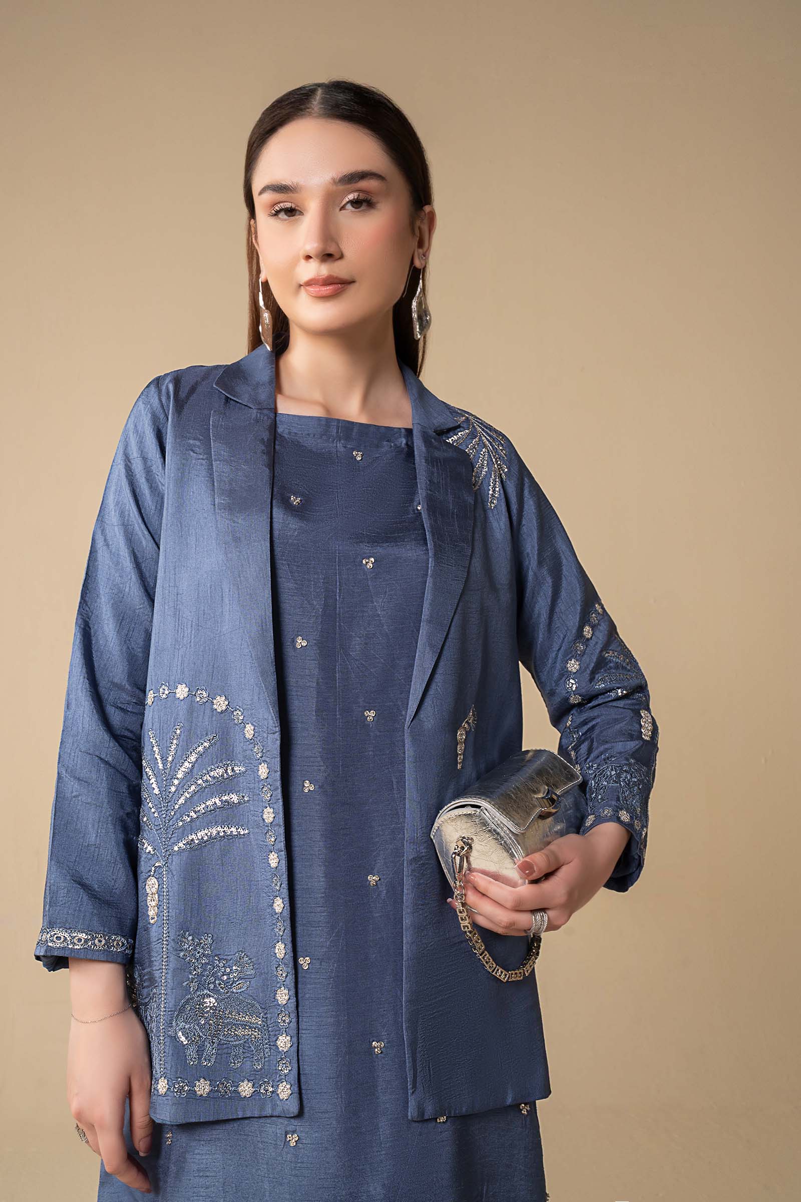 2 Pc Embroidered Raw Silk Suit