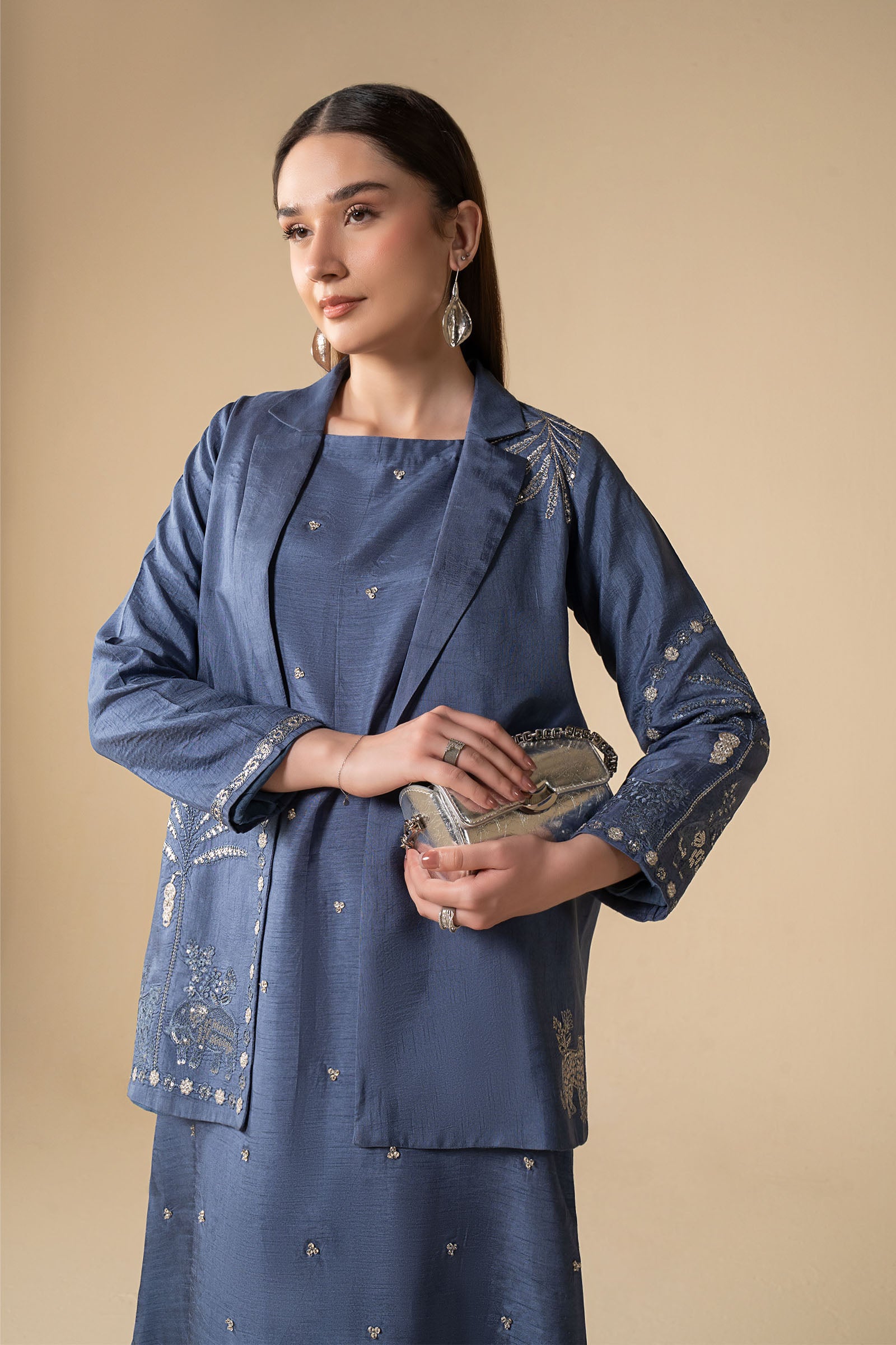 2 Pc Embroidered Raw Silk Suit